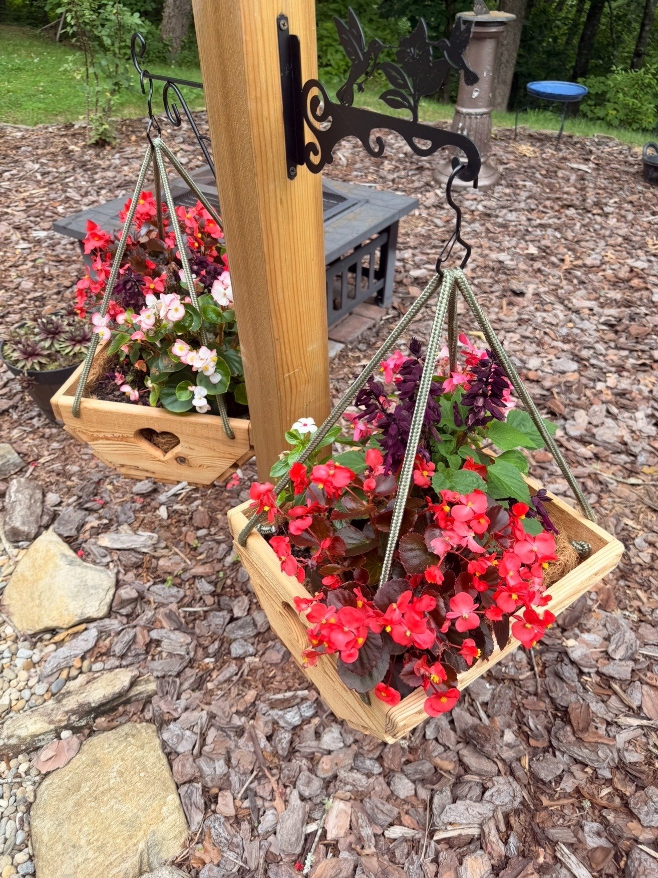 Handcrafted Cedar Hanging Planter Basket | 14″ Wood Planter with Coco Liner & Rope Hanger product image (3)