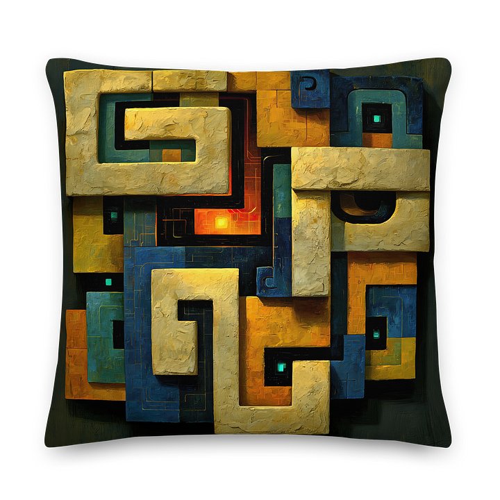 Quantum Glyph Matrix I — Ancient Geometric Machine Cushion Cover 22x22 product image (1)