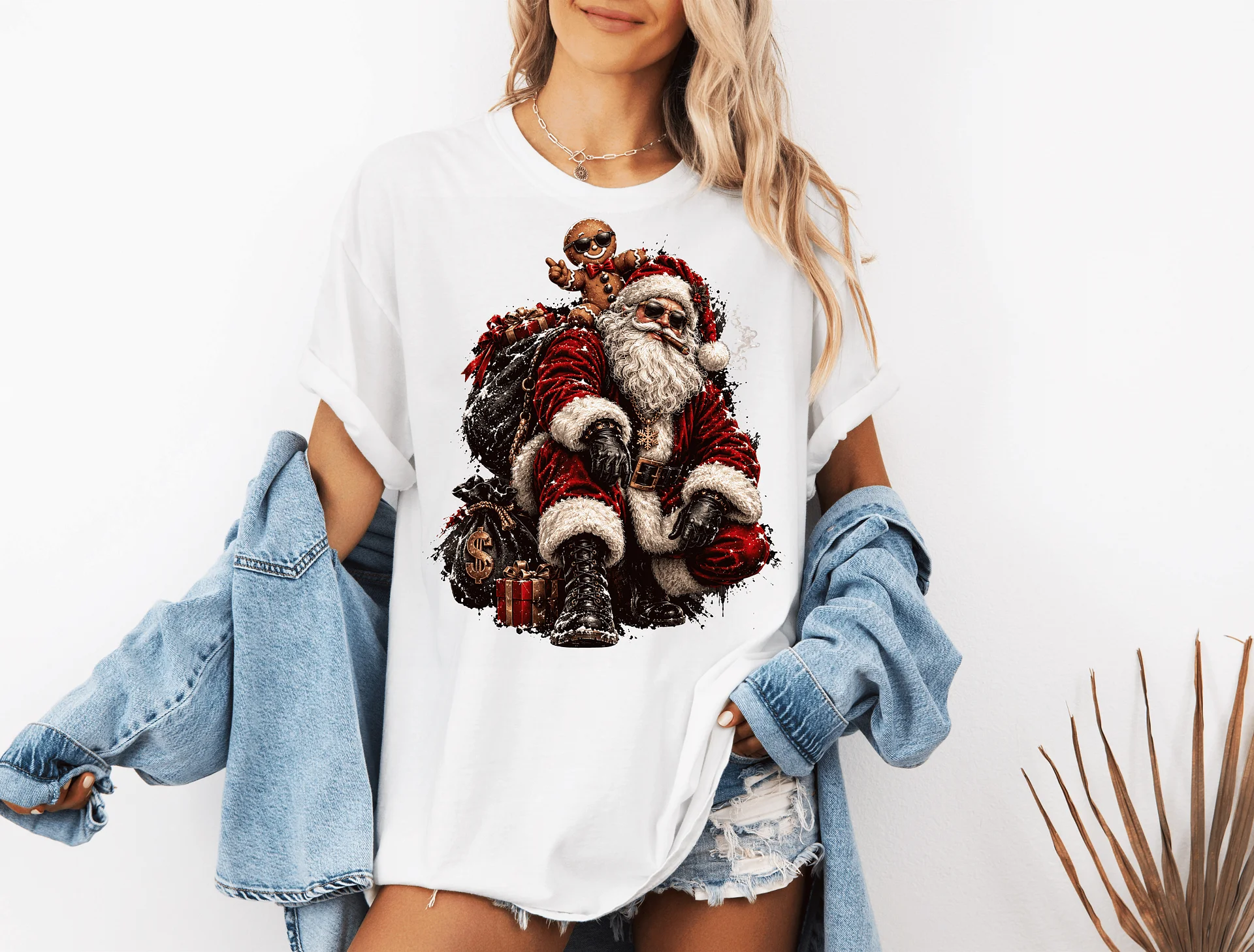 Vintage Gingerbread Santa Christmas T-Shirt, Edgy Holiday Graphic Tee (Unisex) product image (31)