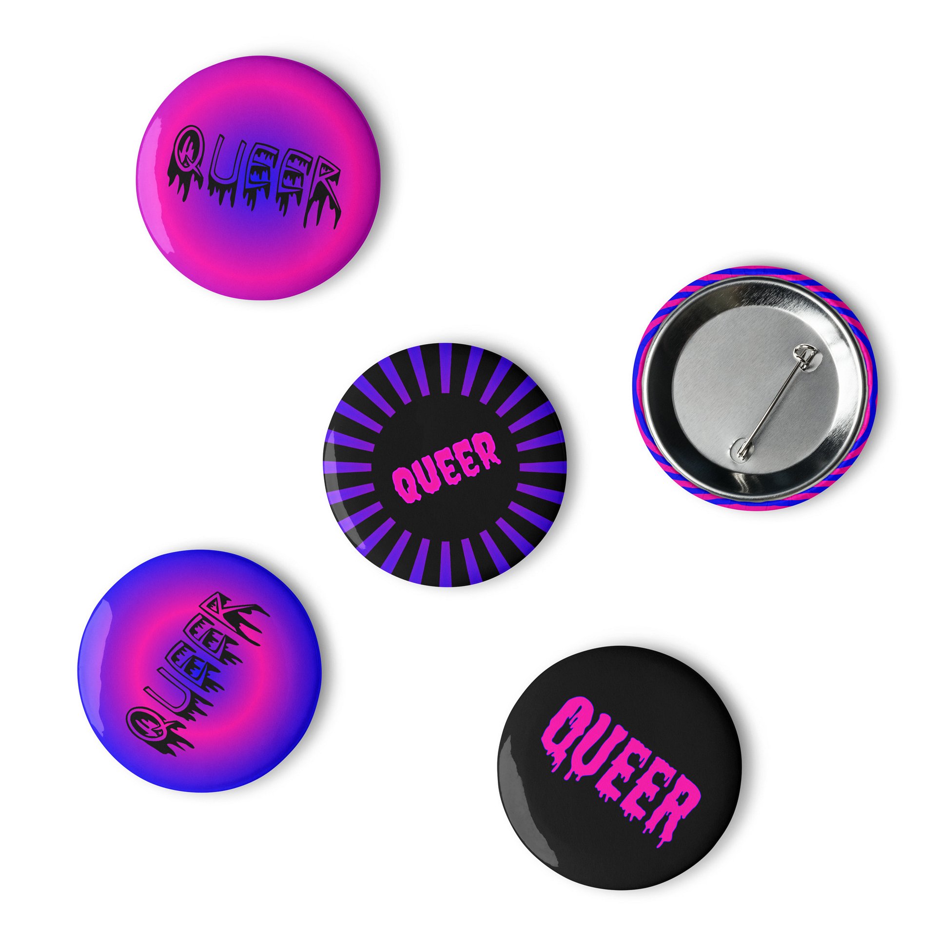 Creepy Queer Pride Pins, Cotton Candy Color Blue Pink Pin Buttons, Queer Horror Art Accessories product image (7)