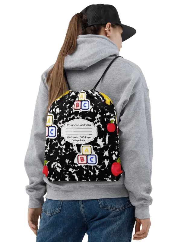 Black Composition Book Inspired Essential Gym Drawstring Bag product image (1)