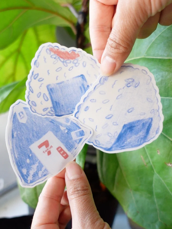 Blue Onigiri Waterproof Vinyl Stickers - 3 Pack product image (1)