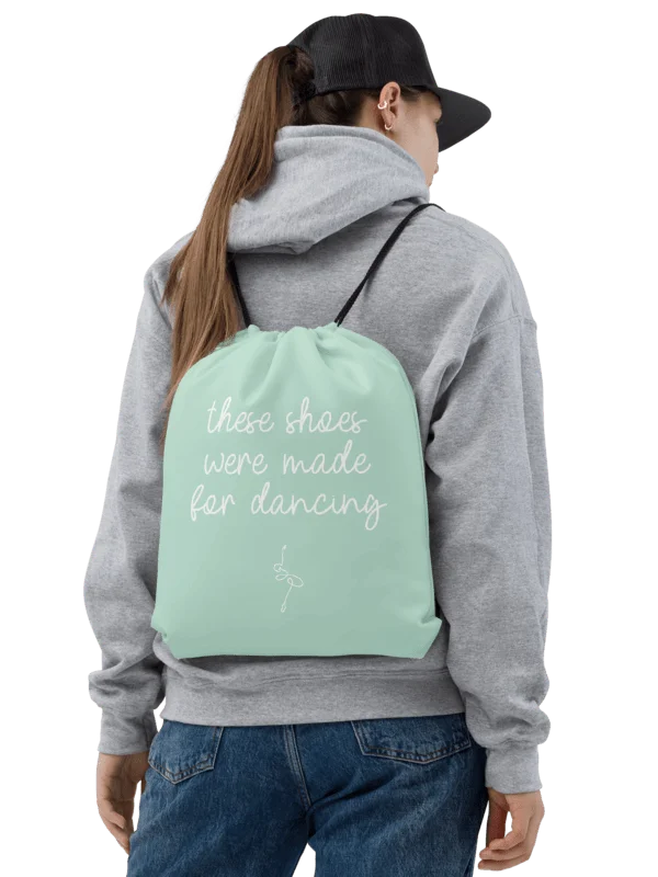 Drawstring Dance Bag | Mint with White Logo and Quote product image (2)