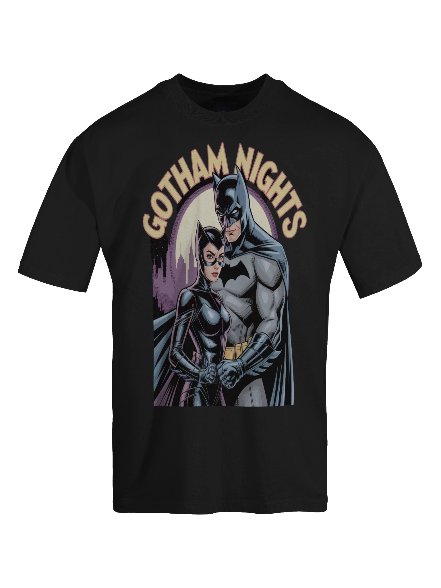 Twilight Tango: Batman & Catwoman Gotham Nights Oversized Faded T-Shirt product image (1)