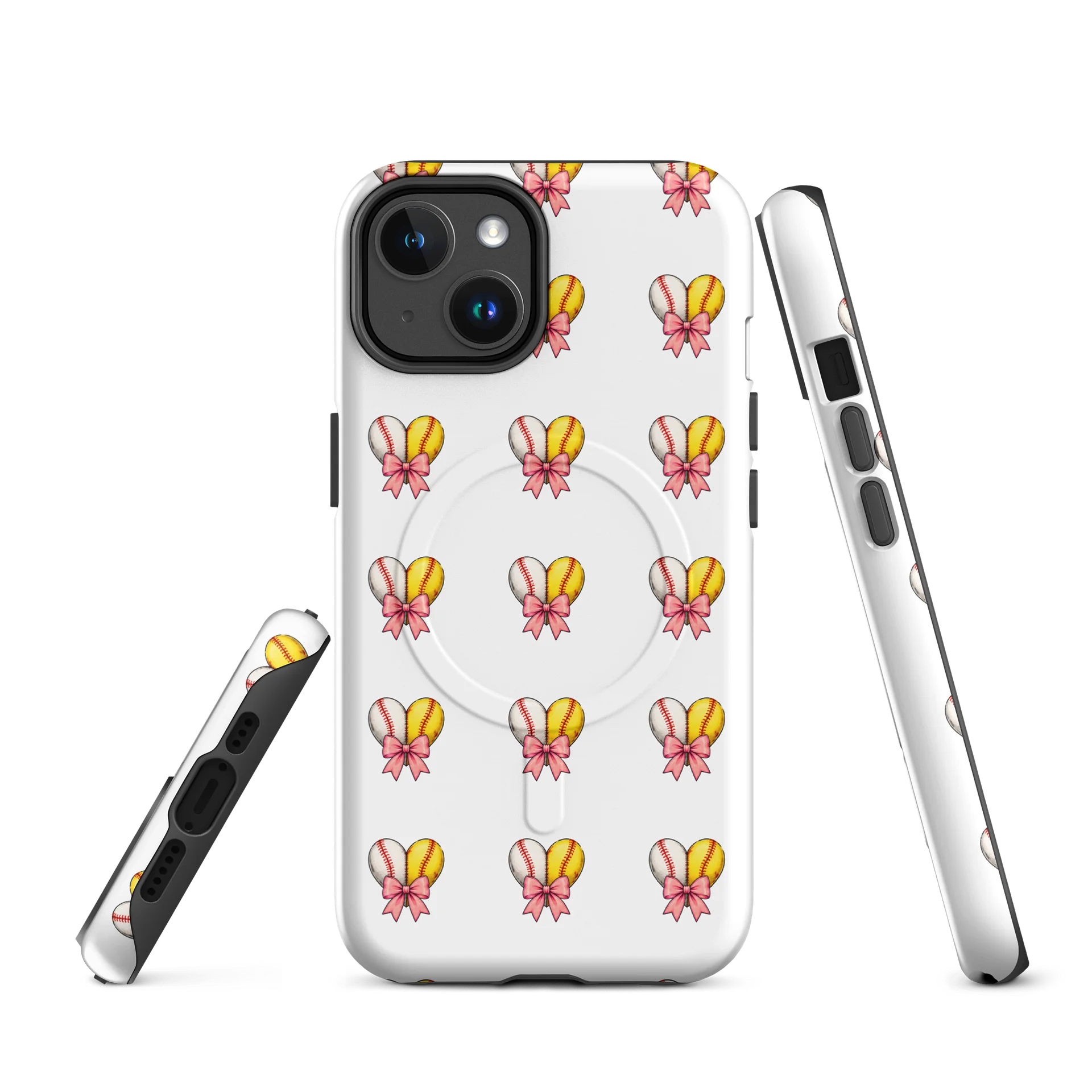Baseball & Softball Heart Phone Case | Pink Bow Ballfield Mom MagSafe Tough Case product image (1)
