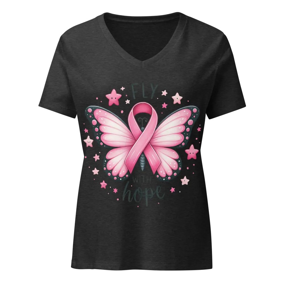 With Hope Butterfly Breast Cancer Awareness V-Neck T-Shirt – Wear Hope, Spread Strength 💖🦋 product image (4)