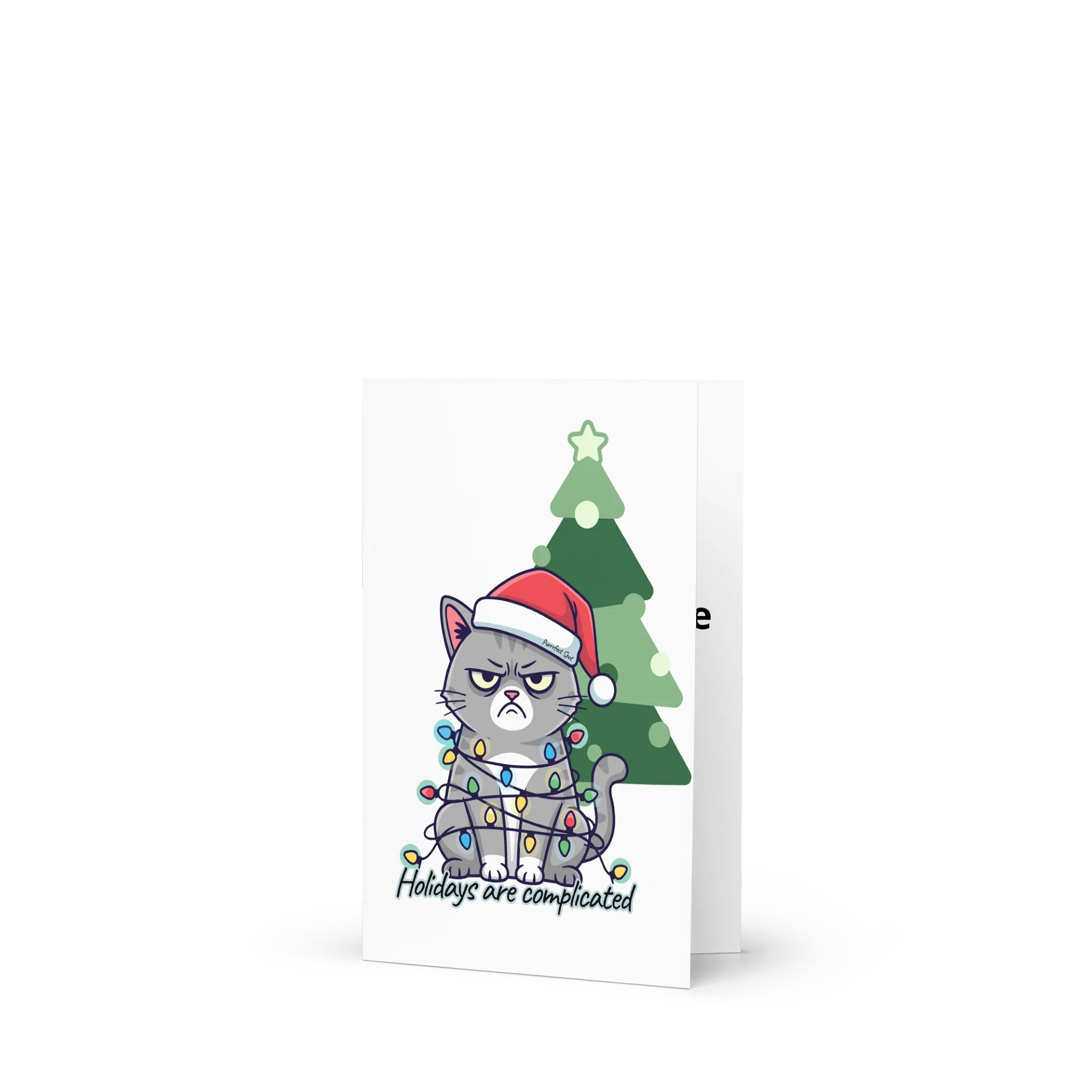 Holidays Are Complicated” Funny Grumpy Cat Christmas Card – Cute Cat Tangled in Lights – Holiday Greeting Card with Envelope product image (4)