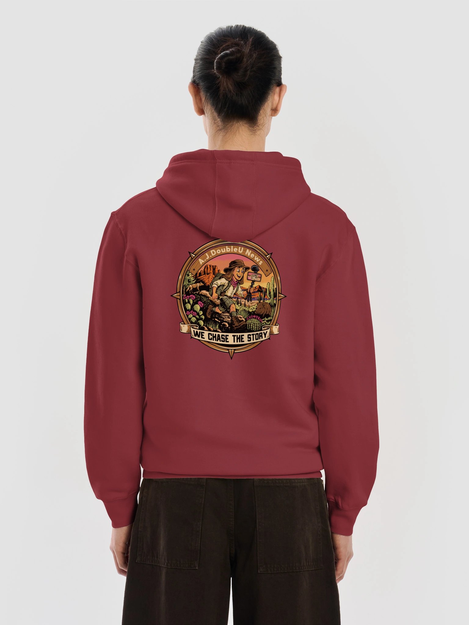 Burgundy Zip Hoodie A.J. DoubleU News Desert Logo product image (6)