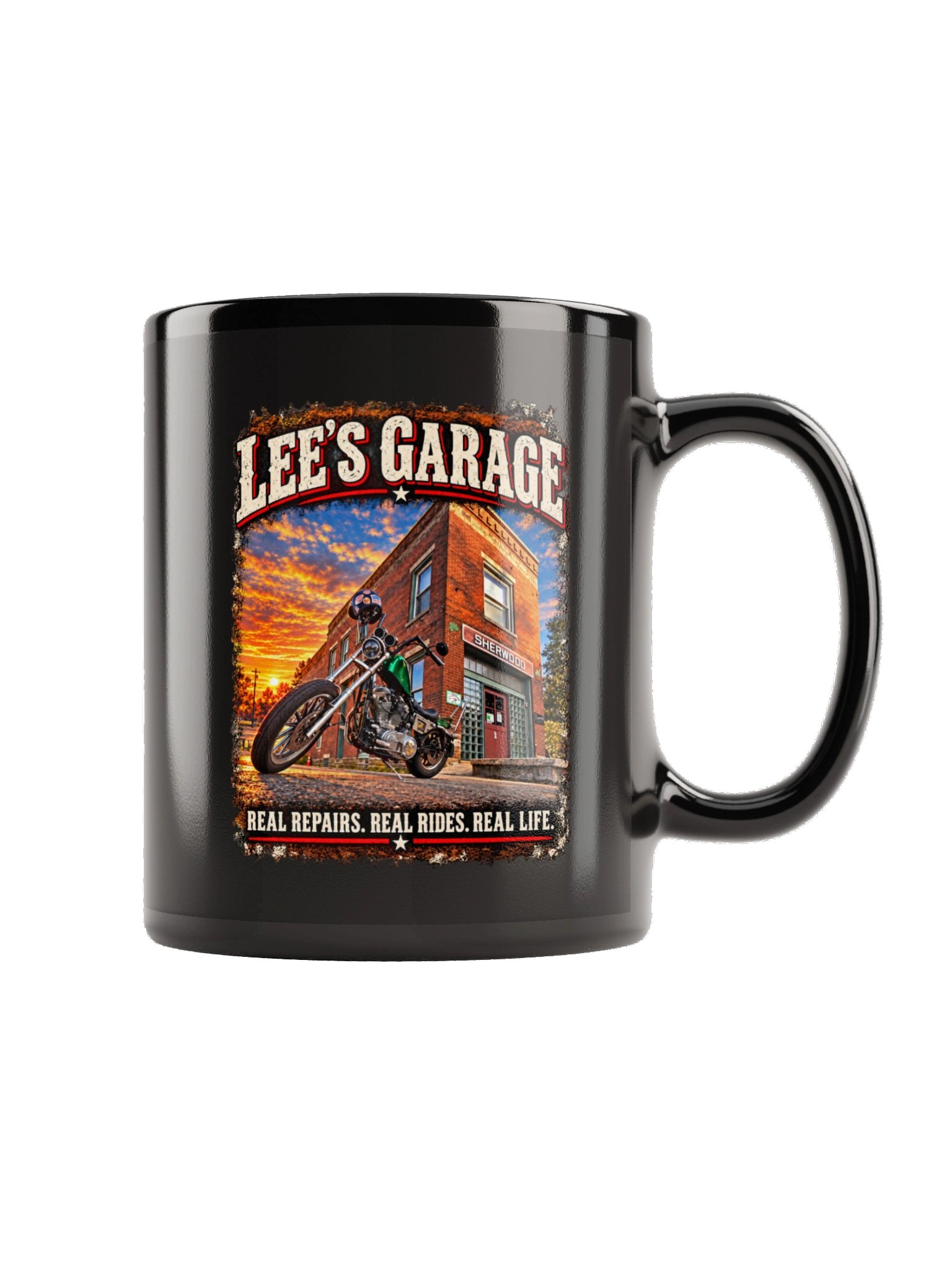 Lee's Garage Chopper Black Mug product image (1)