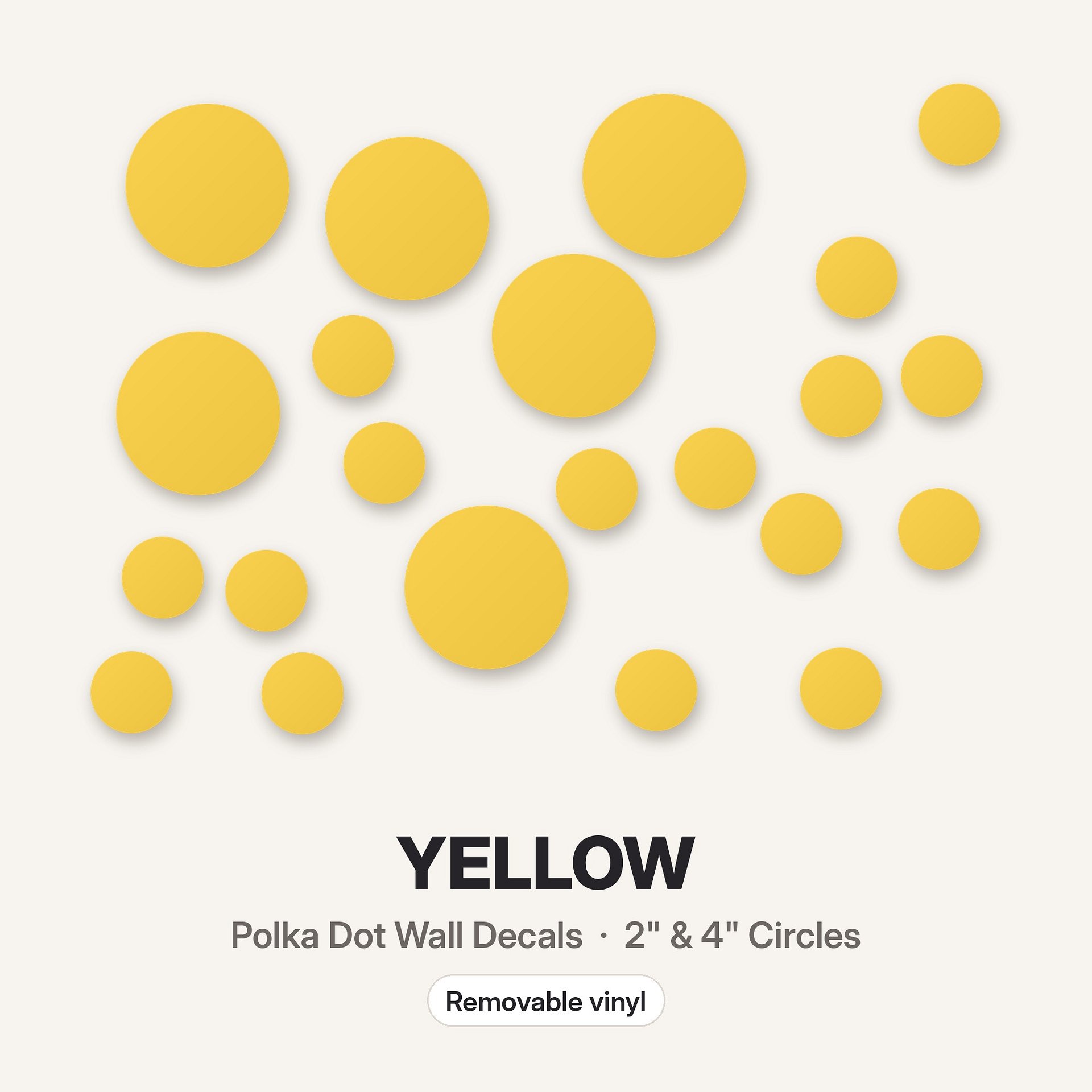 Yellow Polka Dot Wall Decals, 2" and 4" Vinyl Circle Stickers, Removable Dot Decals for Nursery, Kids Room, Playroom product image (3)