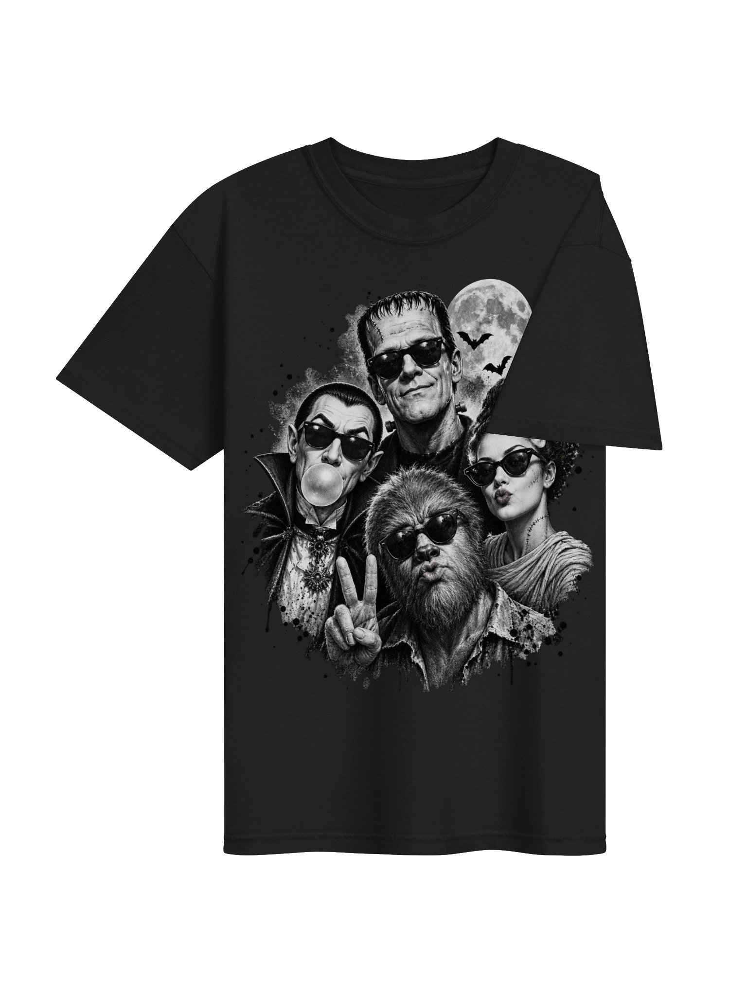 Classic Horror Monsters Selfie Graphic T-Shirt | Retro Cool Monsters Graphic Tee product image (4)
