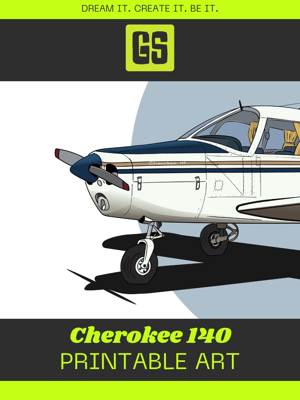 Piper Cherokee 140 ZS-EEJ Digital Printable Aviation Art Illustration Square Size The perfect Pilot Gift product image (3)