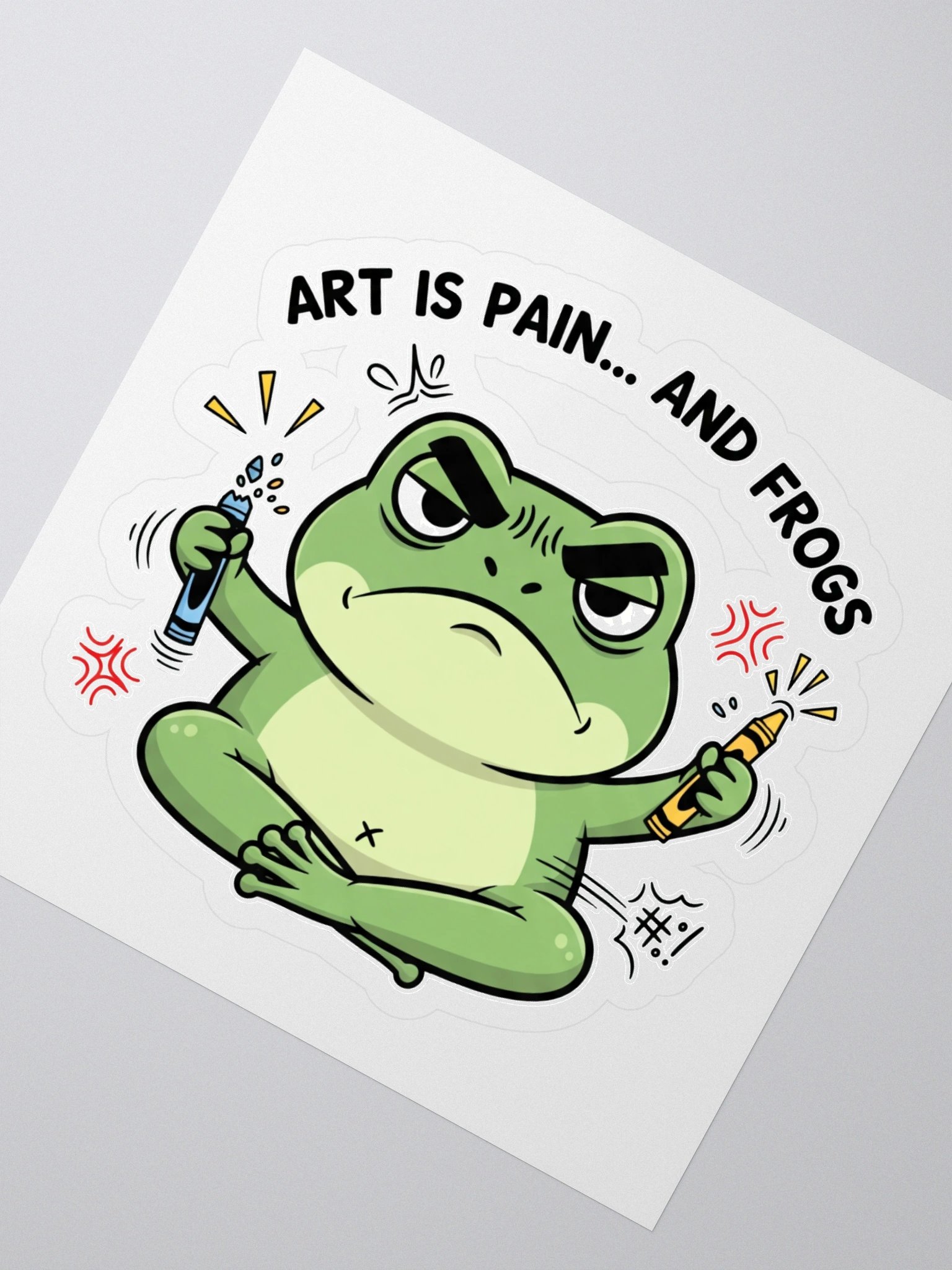 Grumpy Frog with Crayons Kiss Cut Sticker product image (2)
