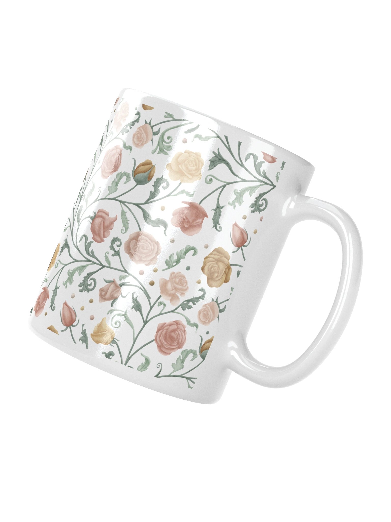 White glossy mug magical garden of renaissance. Elegant floral coffee mug for art lovers product image (7)