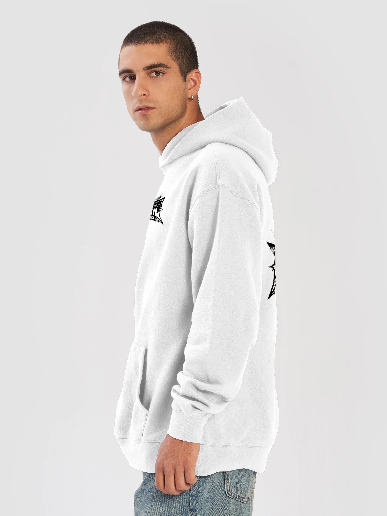 white unisex hoodie with black logo product image (8)