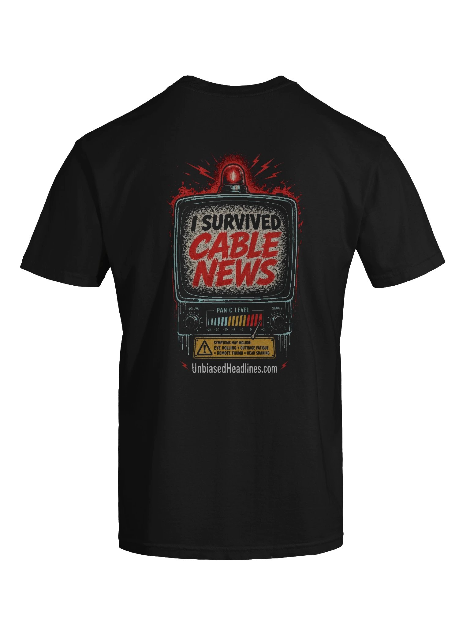 I Survived Cable News TV Panic-Meter Tee - Back Print with Pocket Logo product image (7)