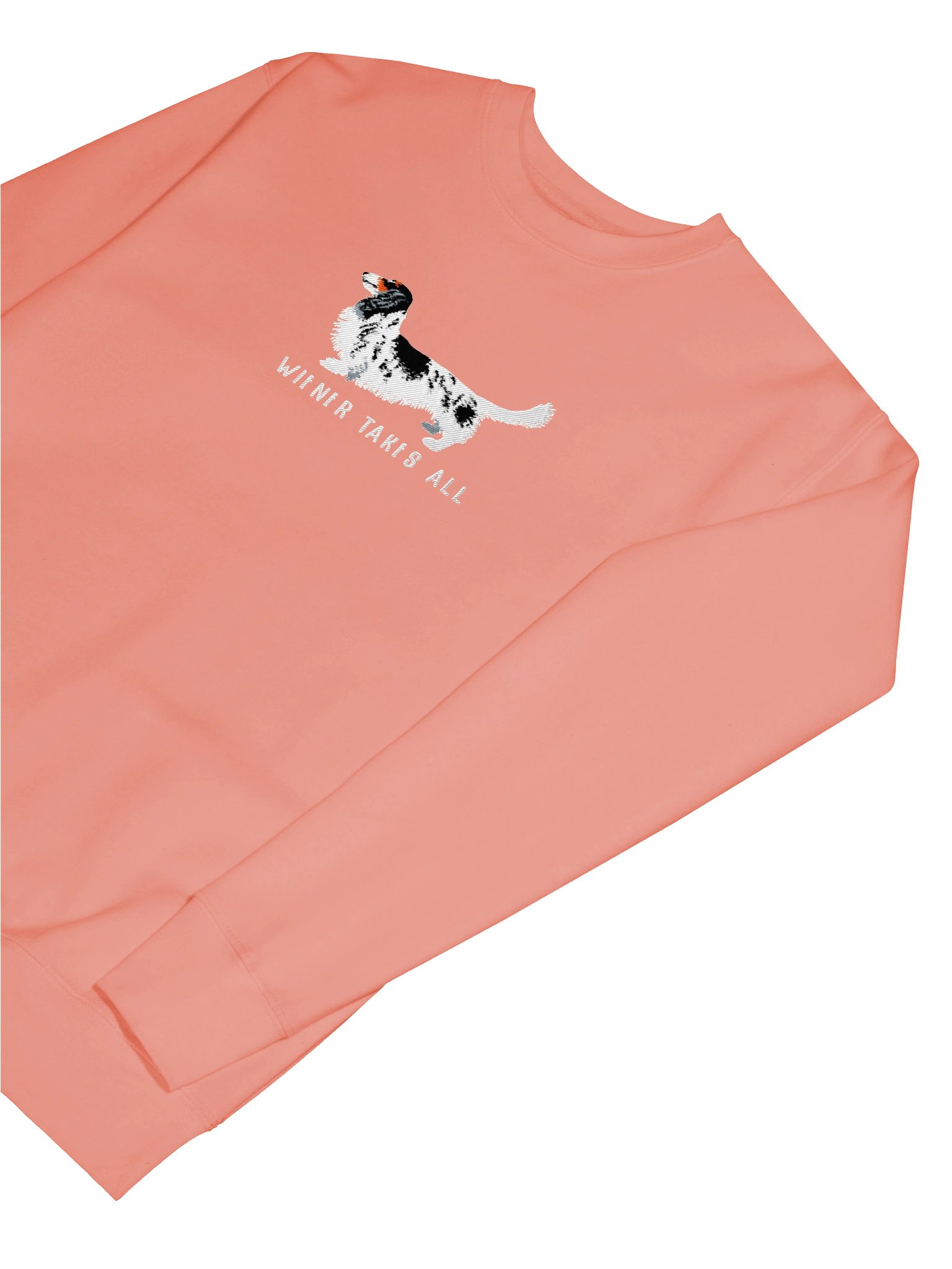 Wiener Takes All Sweatshirt (Embroidered) of a Longhaired Dachshund(Pied Black & White) product image (77)