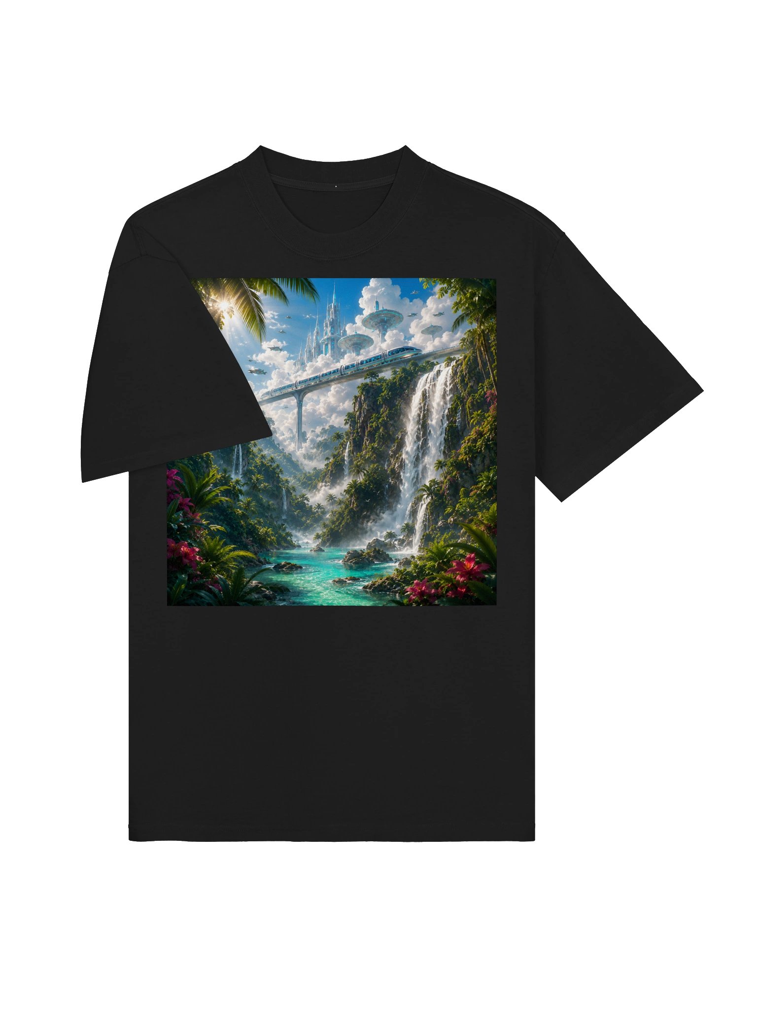 FUTURISTIC PARADISE 🌴 A Tropical Sci-Fi World on a Premium Oversized Tee product image (4)