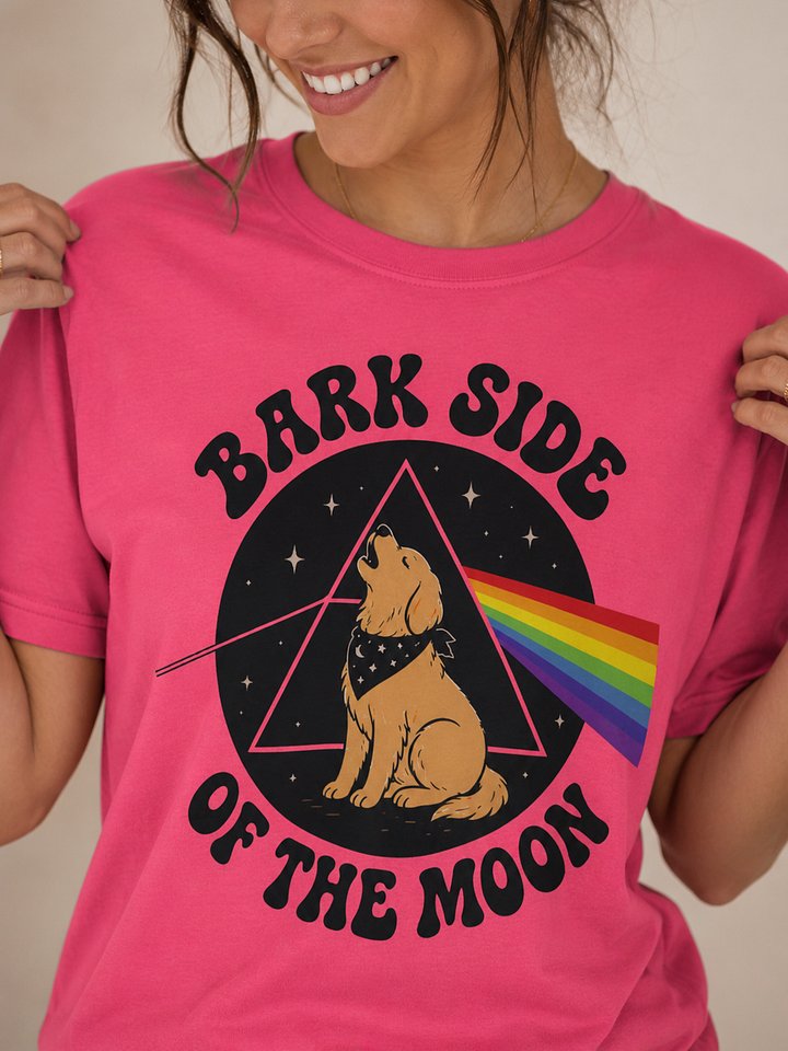 Bark Side of the Moon Dog T-Shirt | Funny Space Dog Music Parody Tee for Pet Lovers product image (2)