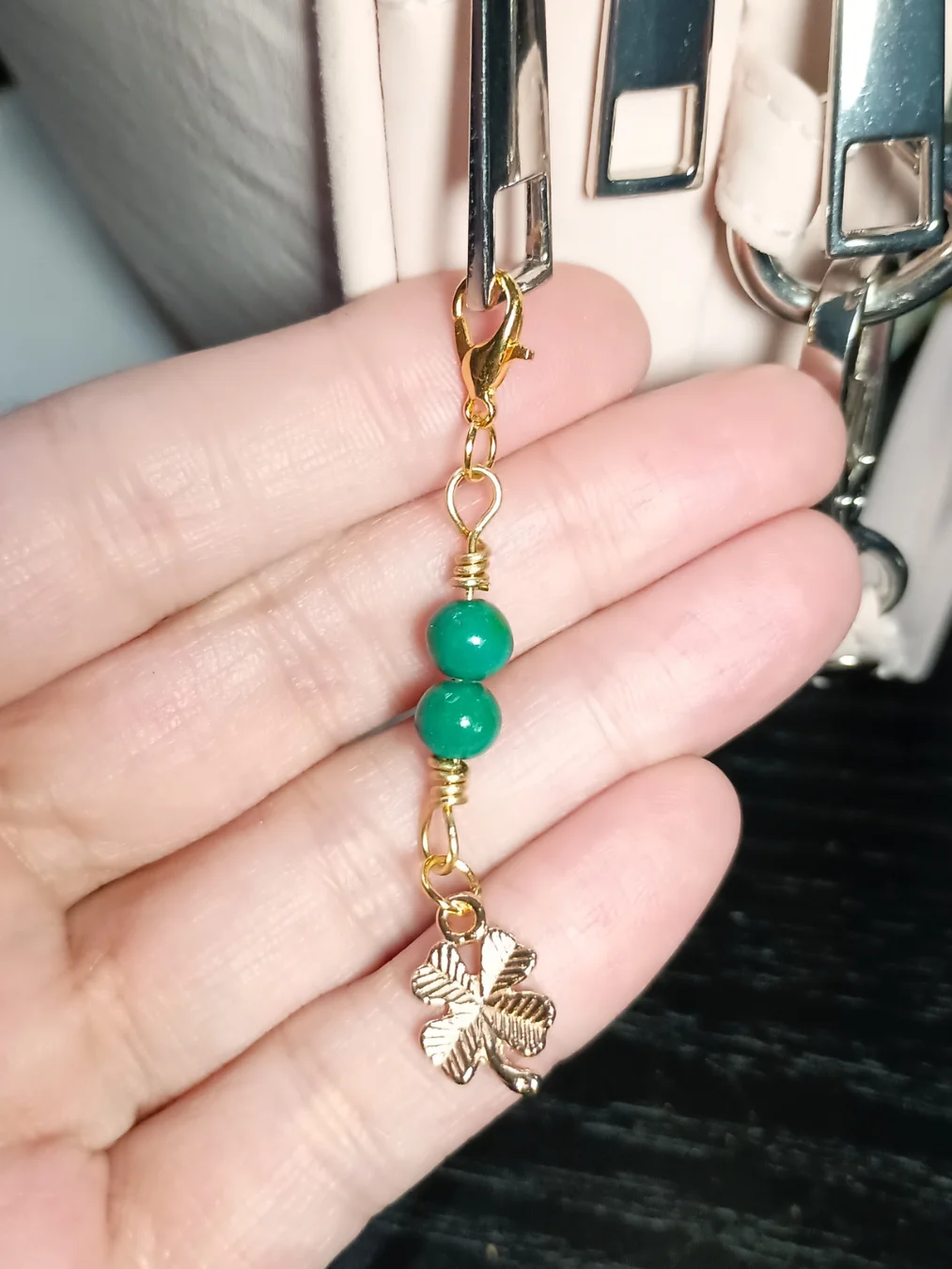 Lucky Clover Notebook Charm | Chrysocolla, Gold-Tone | Stitch Marker | Zipper Pull product image (4)