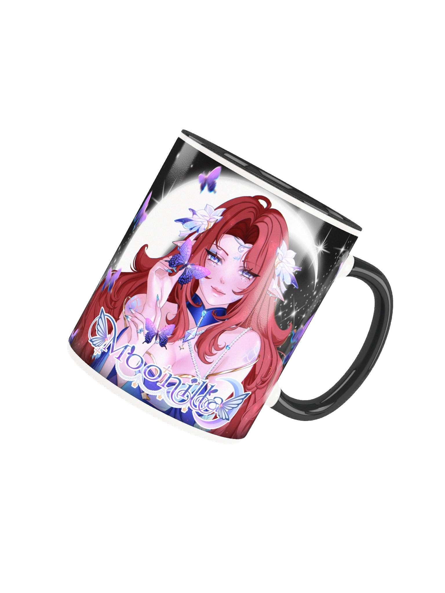 Moon Mermaid Starry Night Mug (Colored Inside, Left Handed) product image (9)