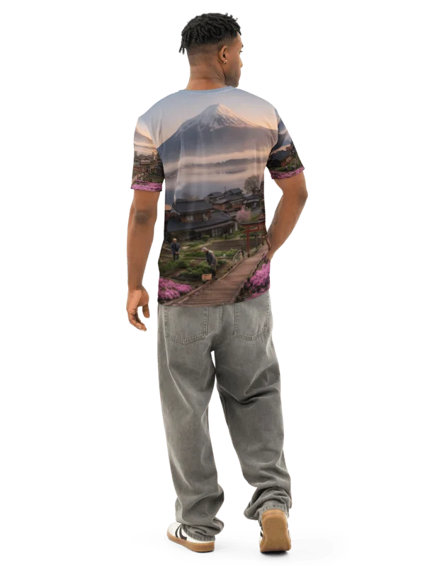 Mount Fuji Village Pink Moss Men’s Cotton Crew Neck T-Shirt product image (4)