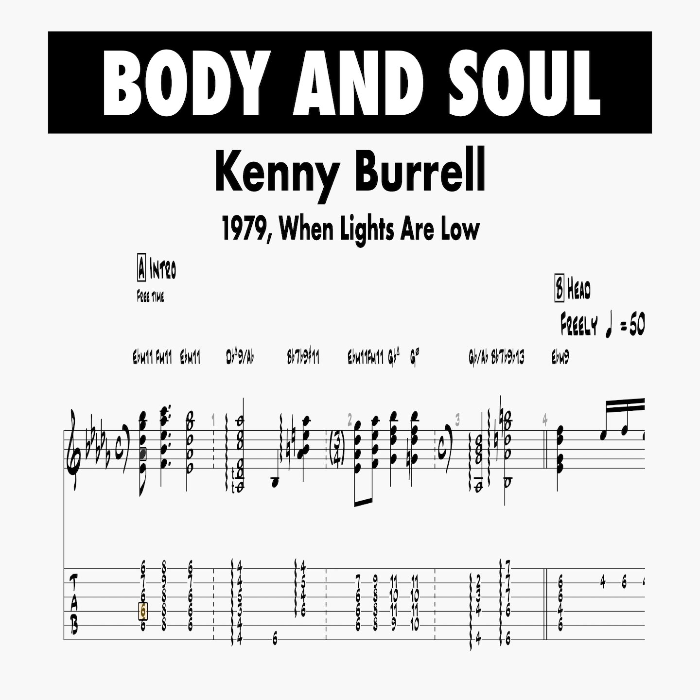 (Transcription GP) Body And Soul - Kenny Burrell 1979, When Lights Are Low product image (1)