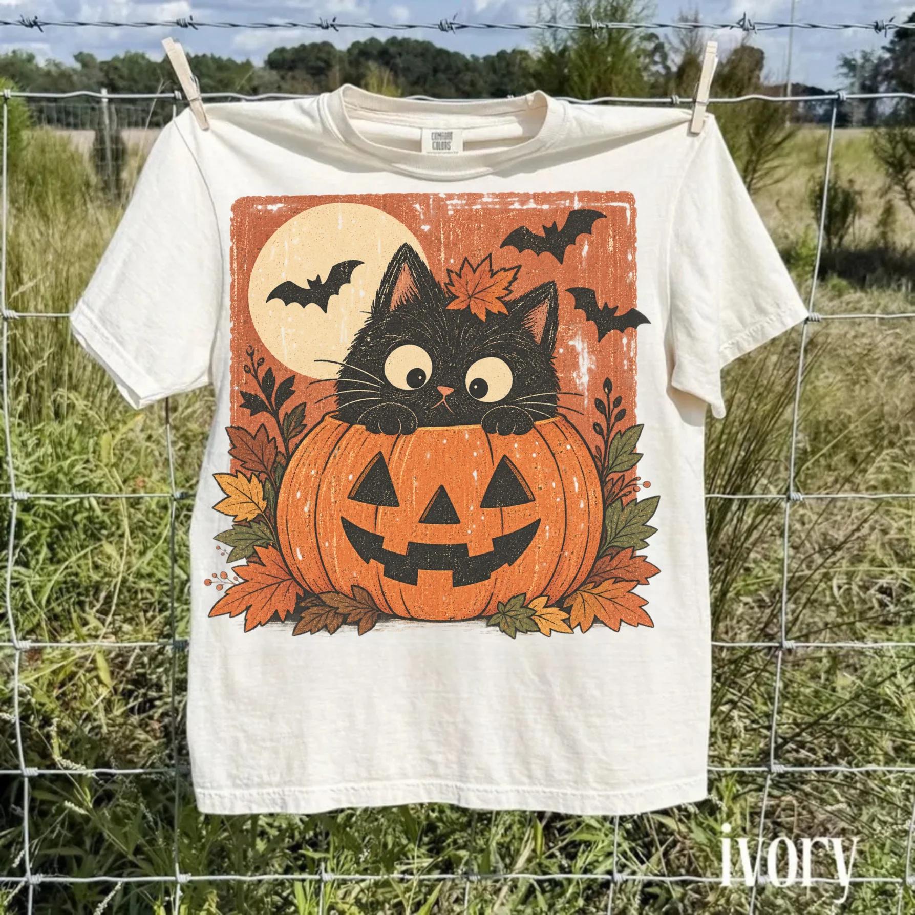 Vintage Halloween Black Cat T-Shirt, Pumpkin Graphic Tee, Retro Spooky Cat Shirt, Fall Halloween Shirt product image (1)