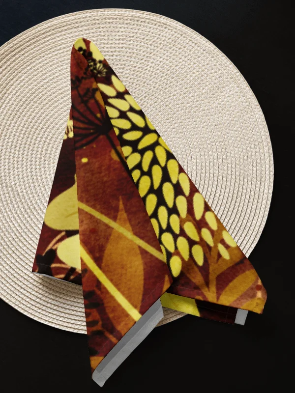 Watercolor Florals Yellow Brown Cloth Napkins 4pcs product image (6)