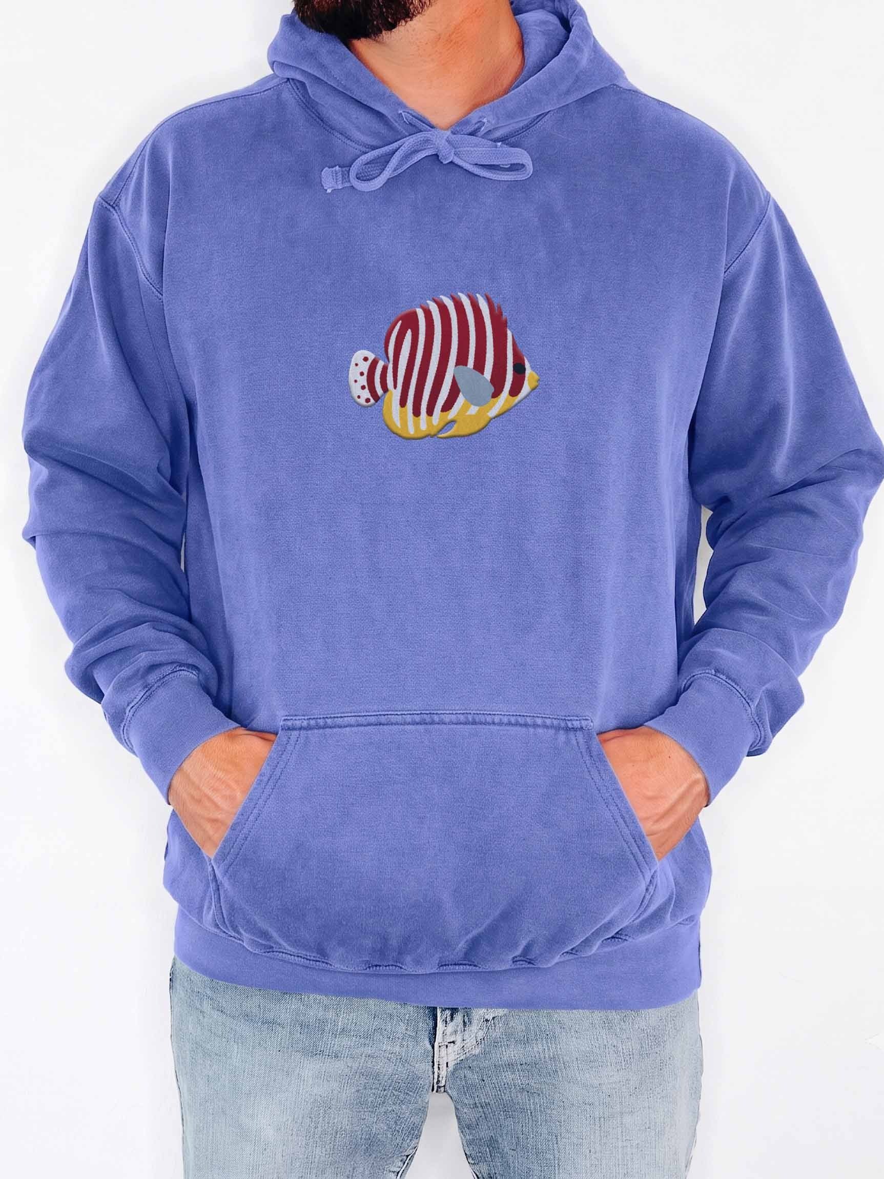Multibarred Angelfish Embroidered Hoodie | Saltwater Reef Aquarium Fish & Ocean Lover Apparel product image (2)