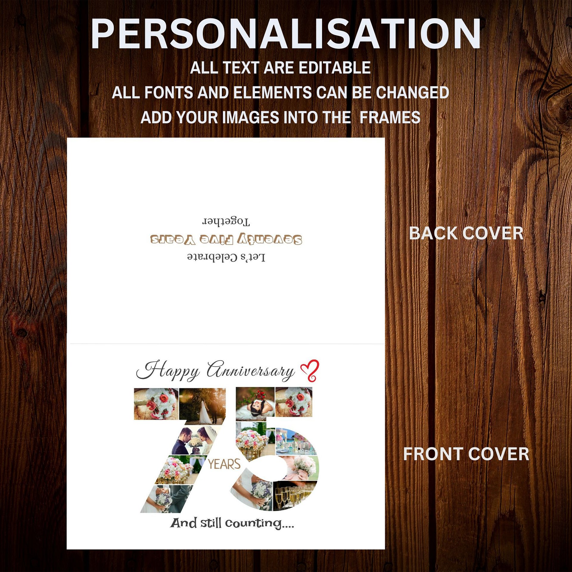 75 Year Anniversary Photo Card Editable Canva Template product image (5)