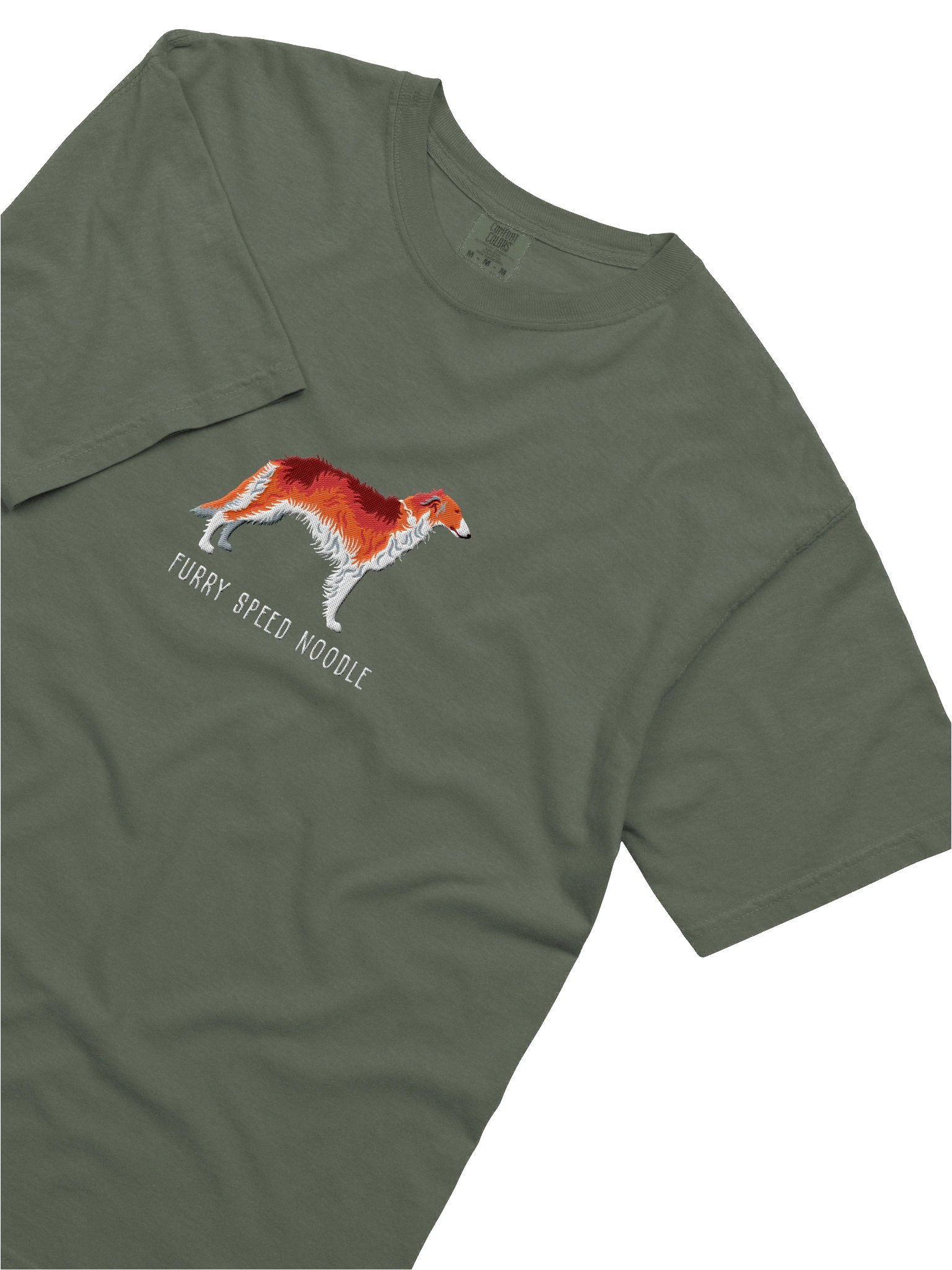 Furry Speed Noodle T-Shirt(Embroidered) of a Borzoi(Red & White) product image (5)