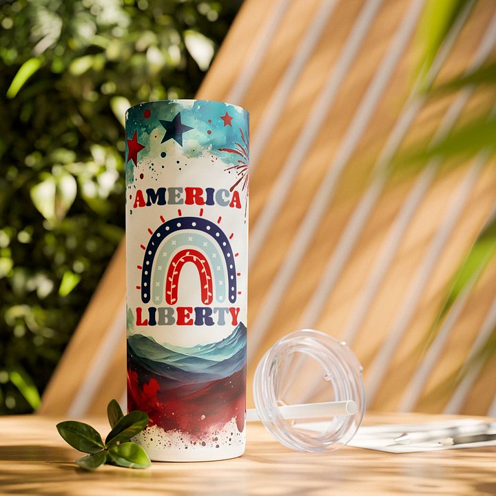 Patriotic Liberty Tumbler Wrap PNG | 20oz America Sublimation Design | Red White Blue Fireworks | 4th of July Digital Download product image (2)