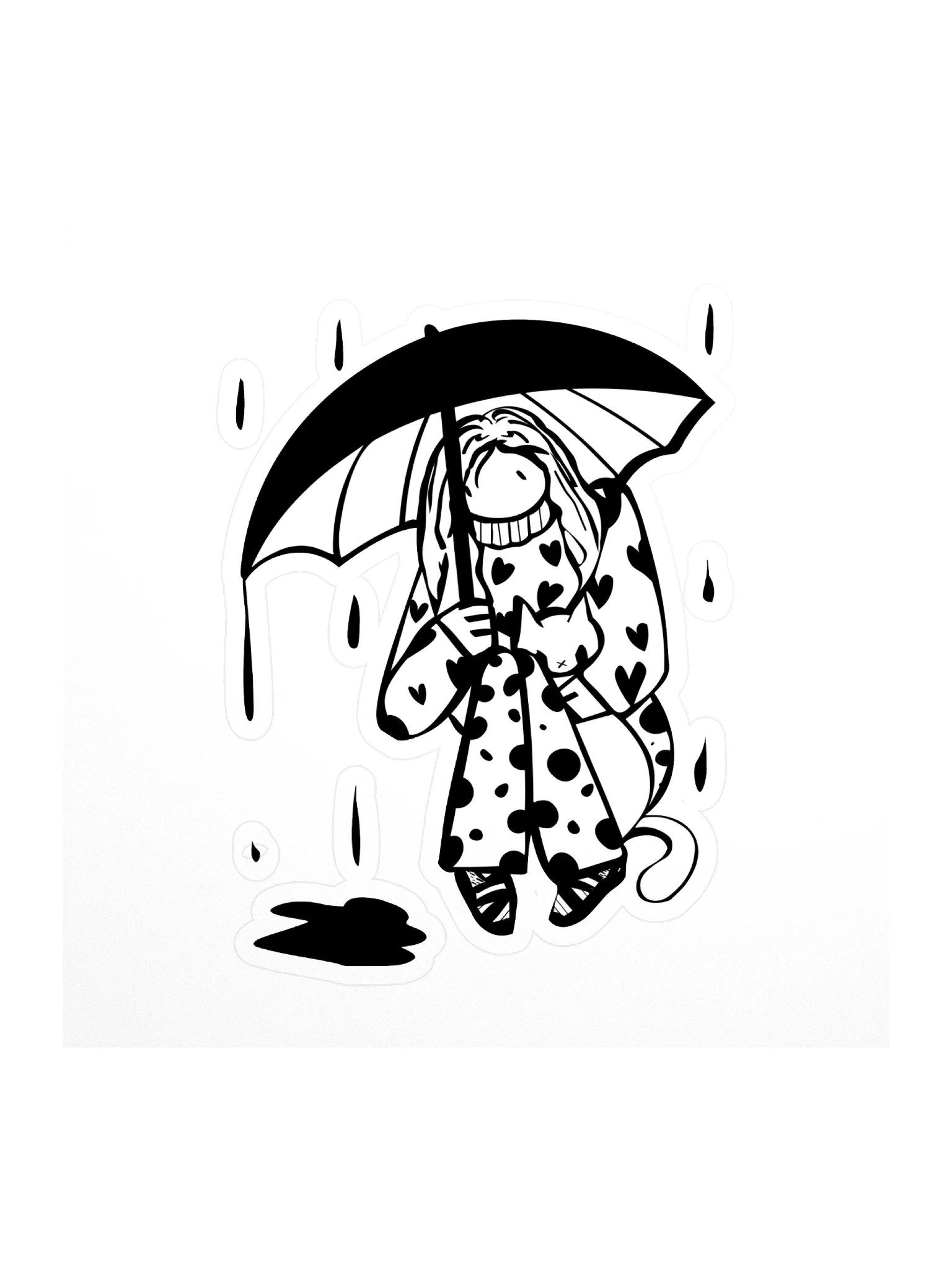 Sticker: Line art of Girl with cat under umbrella product image (1)