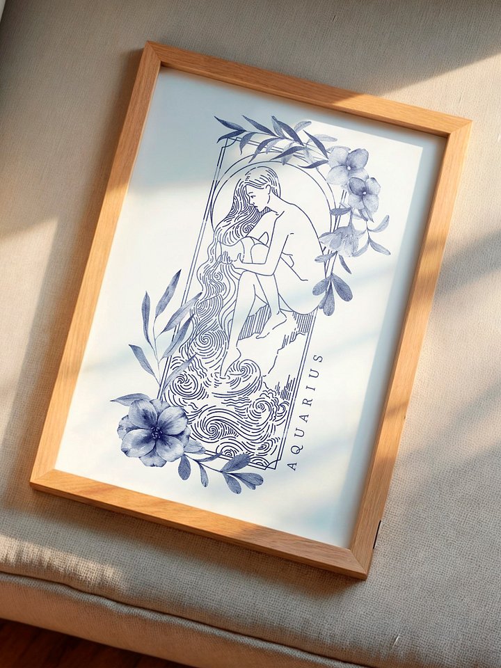 Aquarius Blue Line Art Zodiac Print product image (1)