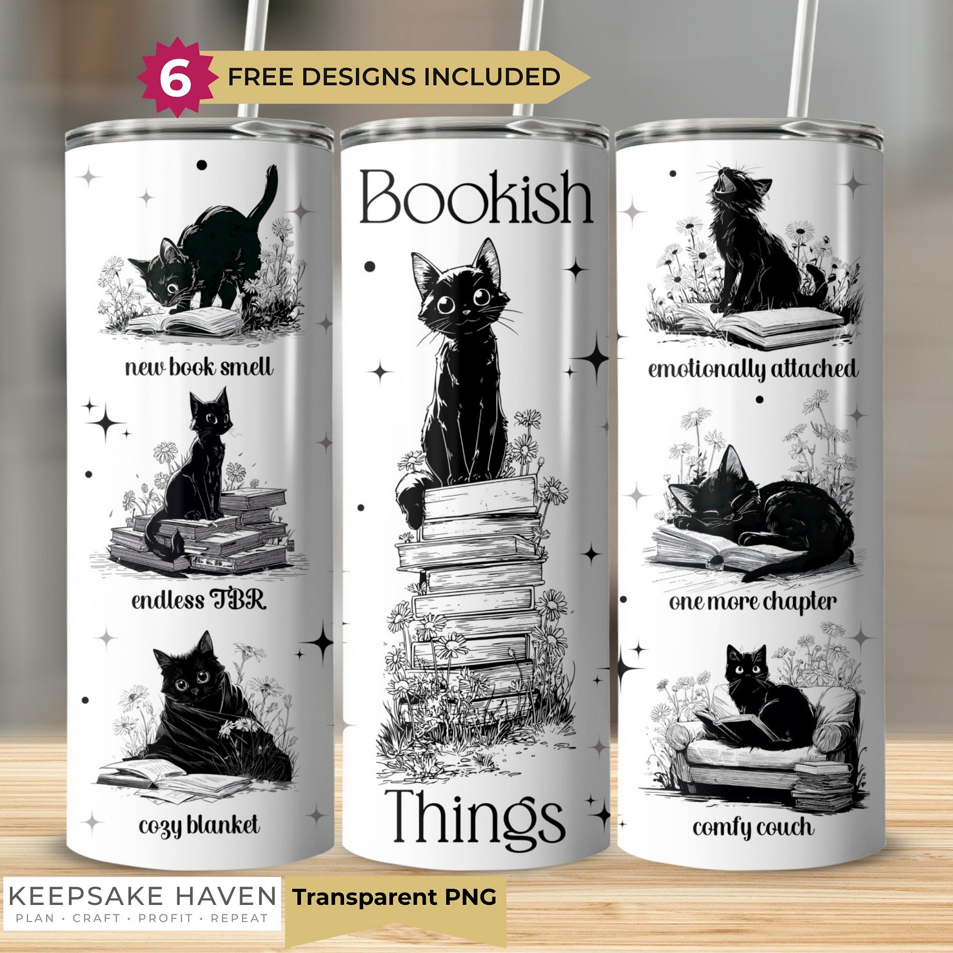 Mystical Cat Tumbler PNG 20oz Witchy Black Cat Tumbler Full Wrap PNG, 20 oz Seamless Sublimation Design, Instant Digital Download product image (1)