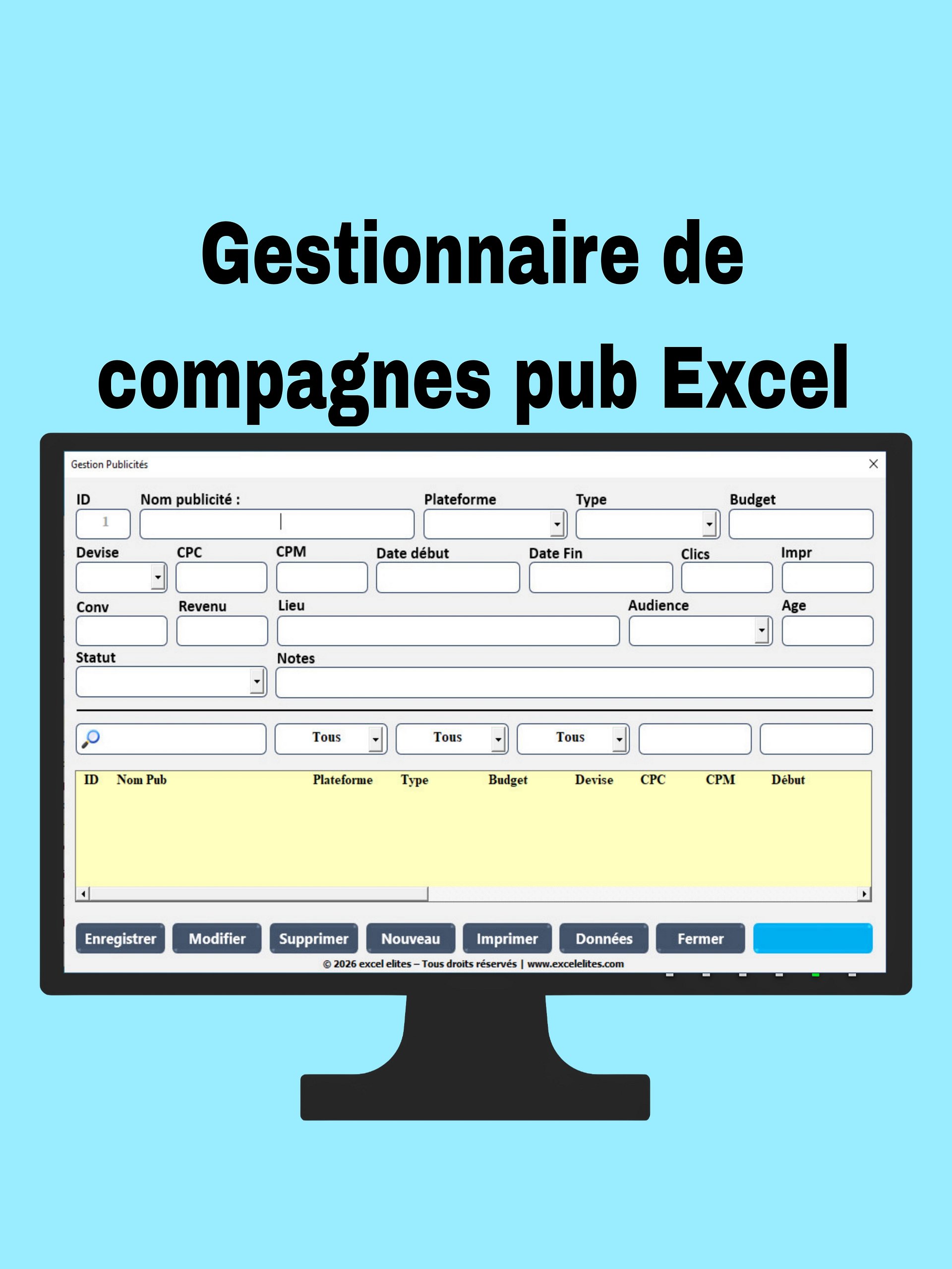 Gestionnaire de Campagnes Pub Excel product image (1)