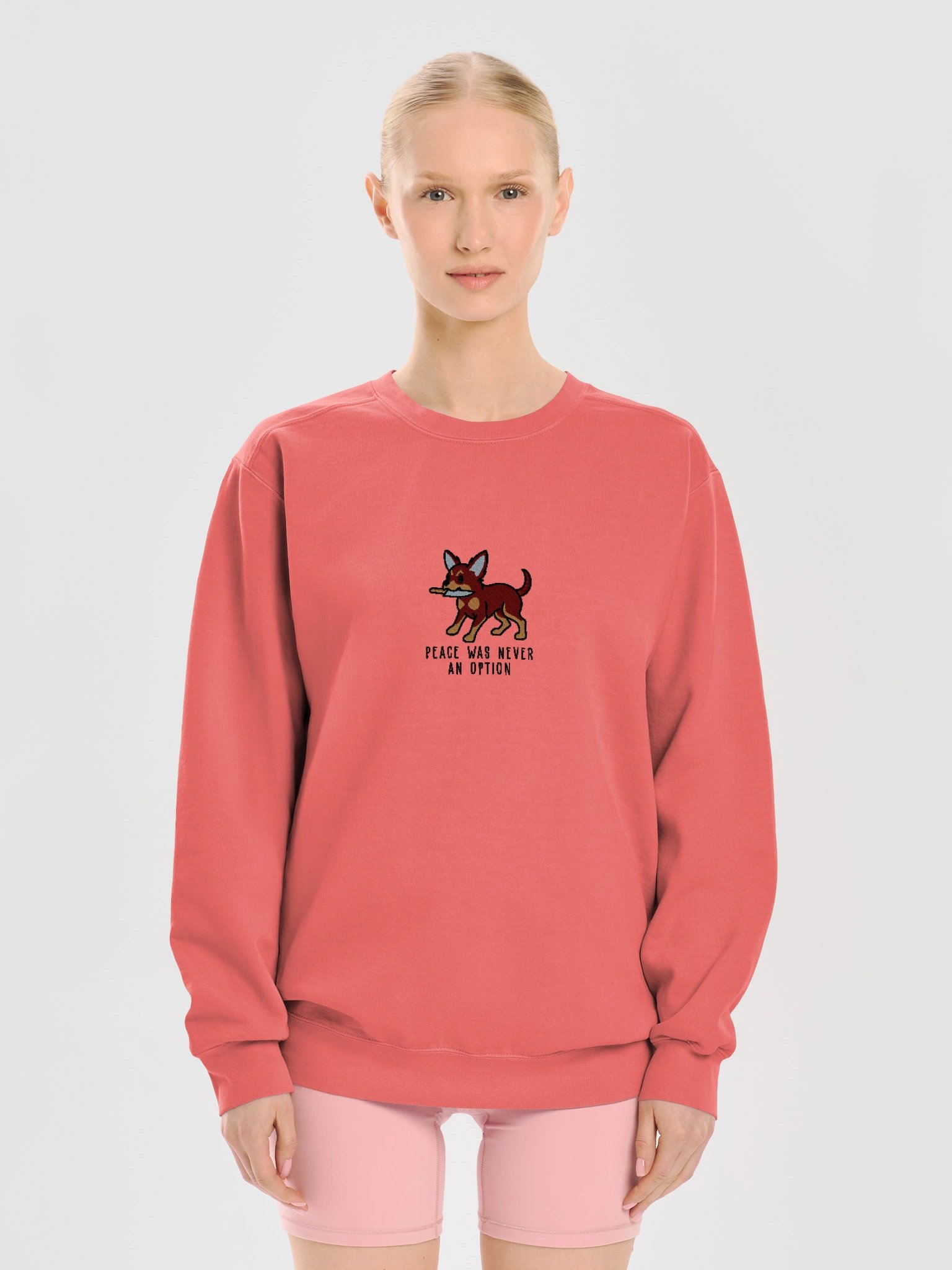 Peace Was Never an Option Funny Chibi-Style Embroidered Premium Sweatshirt for Chihuahua(Chocolate) Owners product image (21)