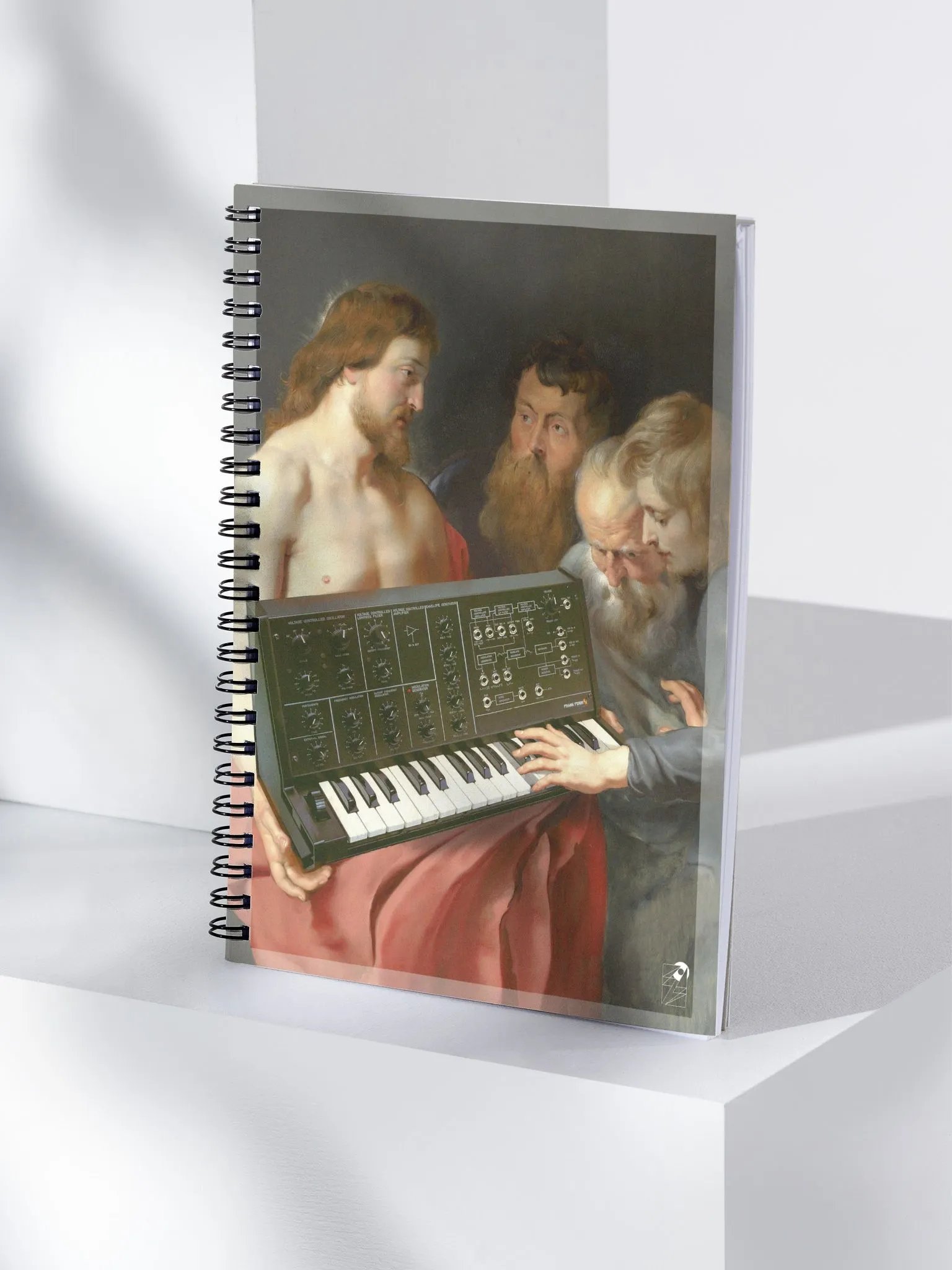 He died for our synths, by Frank Fonik (EDM Techno ( M.S-10 Tribute) Spiral Notebook product image (1)