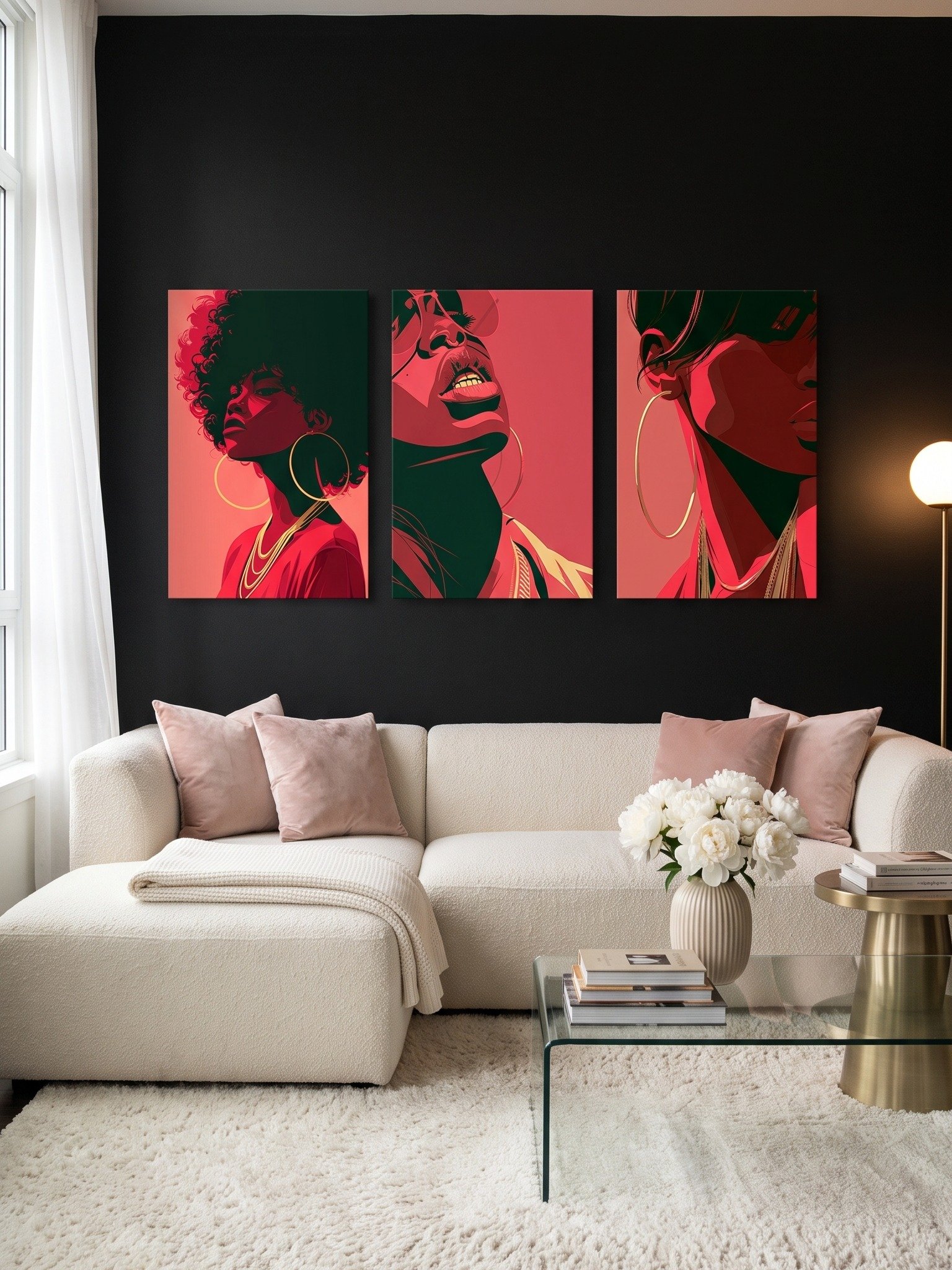 The MONA CANVAS Collection | 3-Piece Black Woman Wall Art Set | Crimson & Gold product image (2)