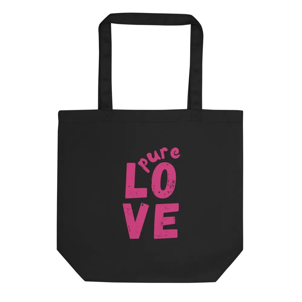 Pure pink LOVE on black organic Tote Bag product image (4)