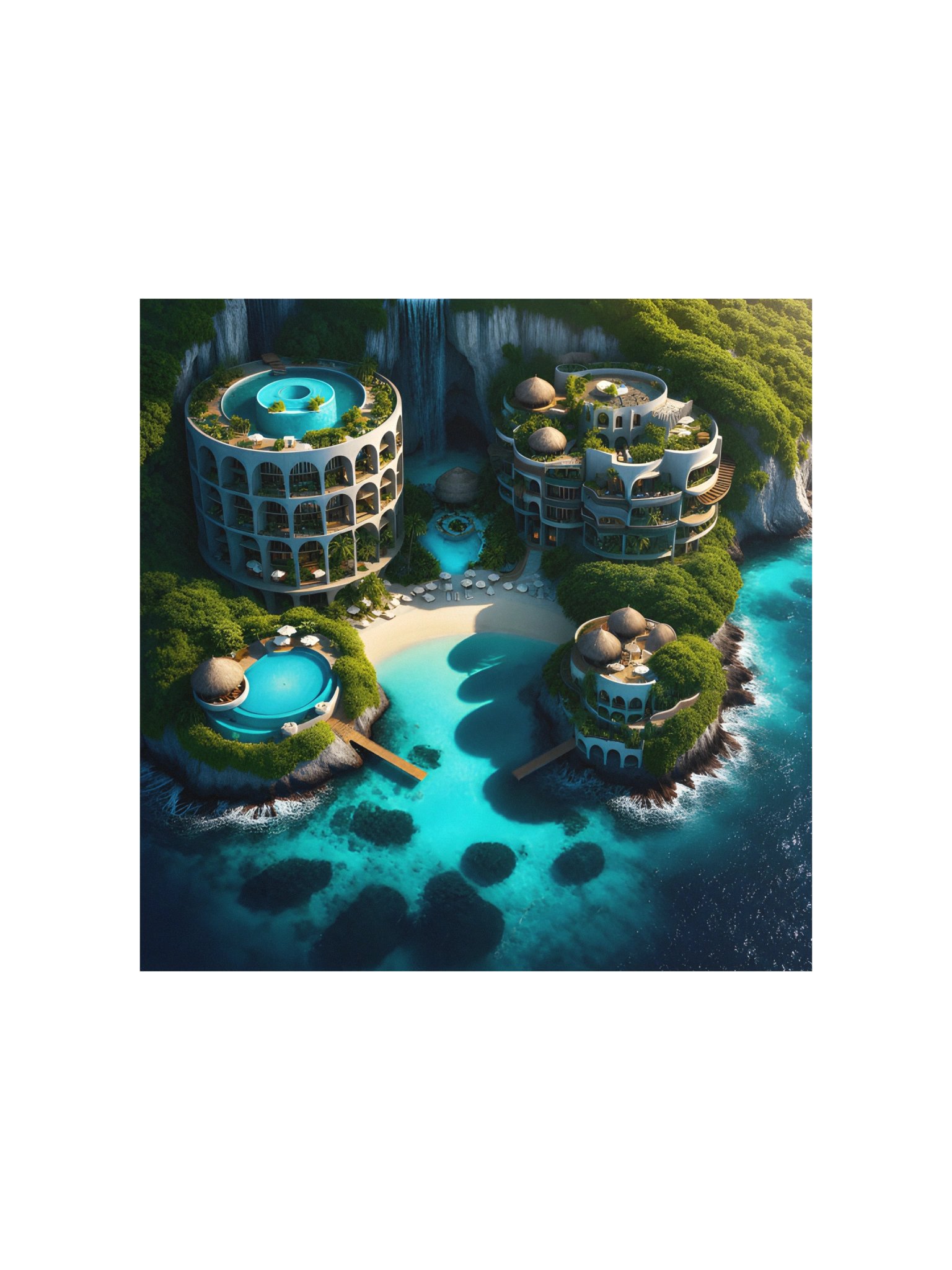 Island Resort Tropical Architecture | Fantasy Resort Poster | Turquoise Lagoon Wall Art product image (2)