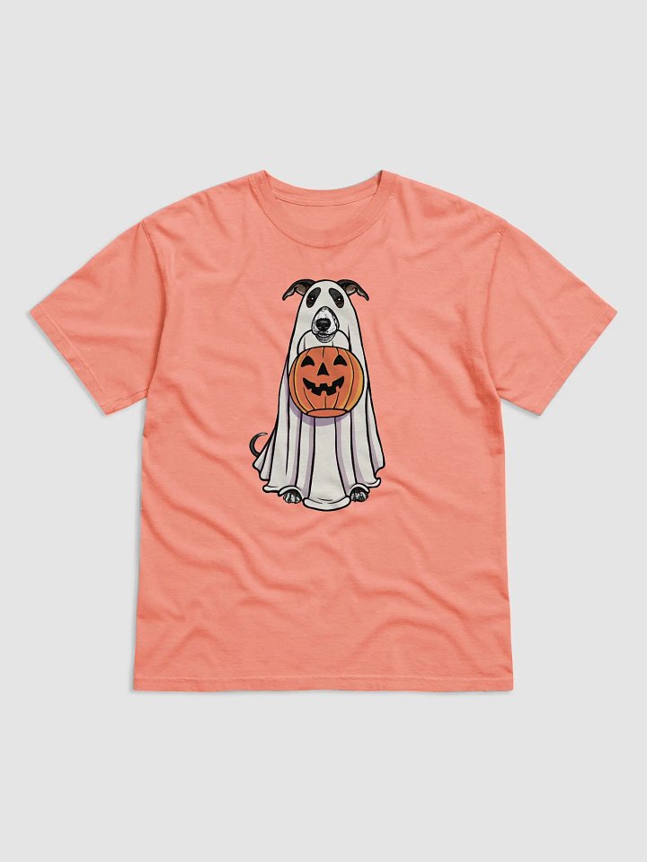 Funny Halloween Whippet(Black) T-Shirt | Funny Dog Wearing a Ghost Costume and Holding a Pumpkin Basket product image (1)