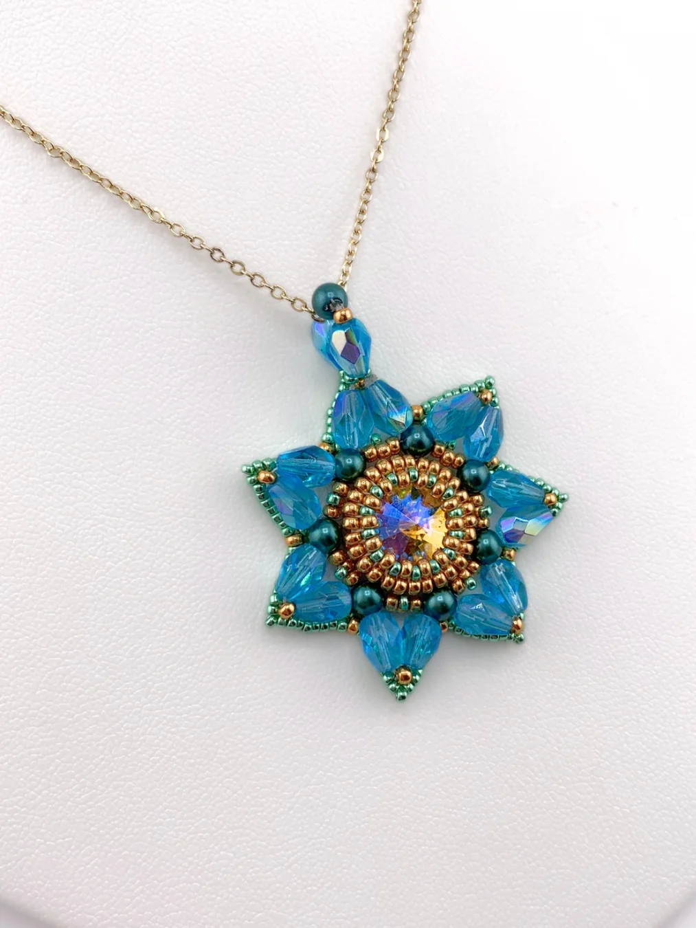 Floral Reflection Beaded Pendant - Aqua/Gold product image (2)