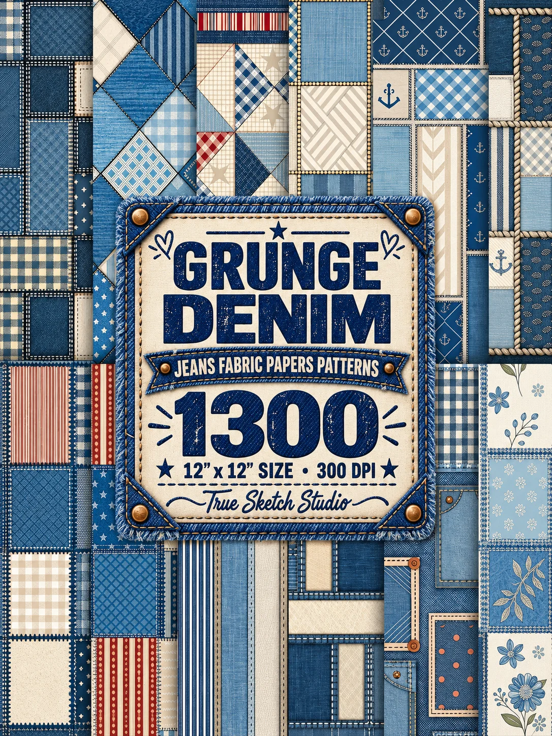 1300 Denim Digital Papers, Jeans Fabric Texture Bundle product image (5)