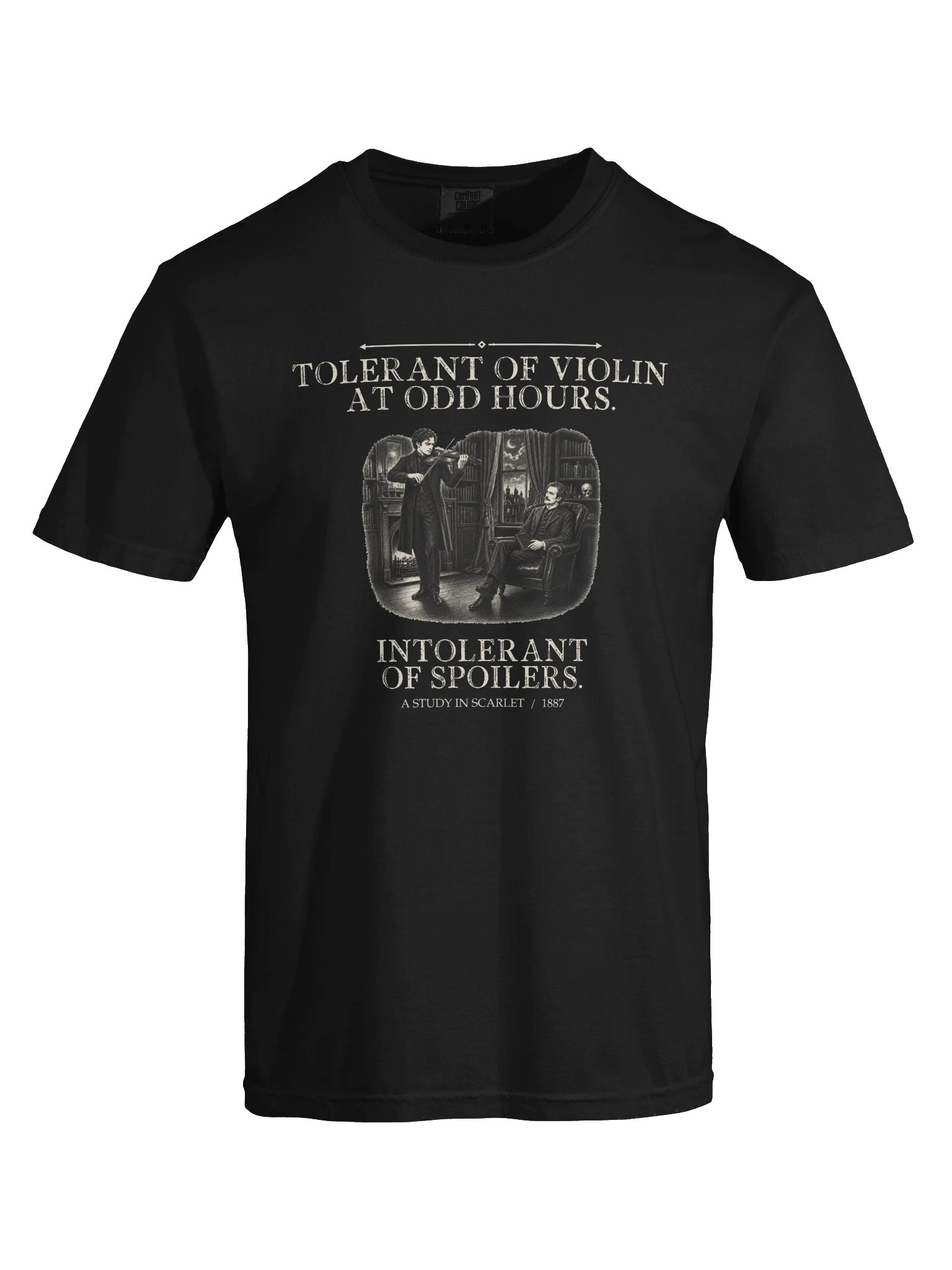 Tolerant Violin At Odd Hours Intolerant Spoilers -- A Study in Scarlet Tee (Dark) product image (25)