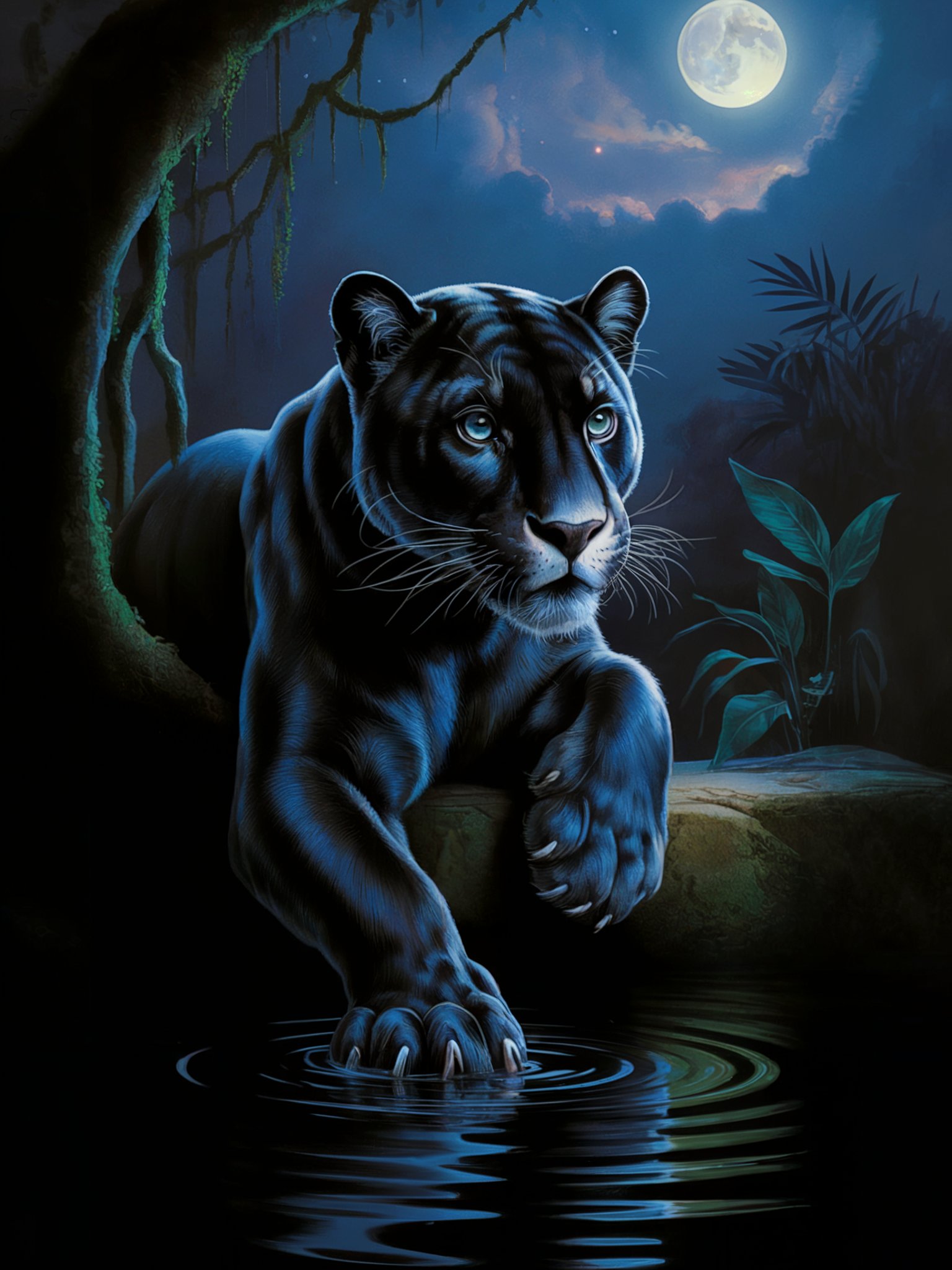 Moonlit Black Panther Poster – Mystical Night Jungle Wall Art product image (1)