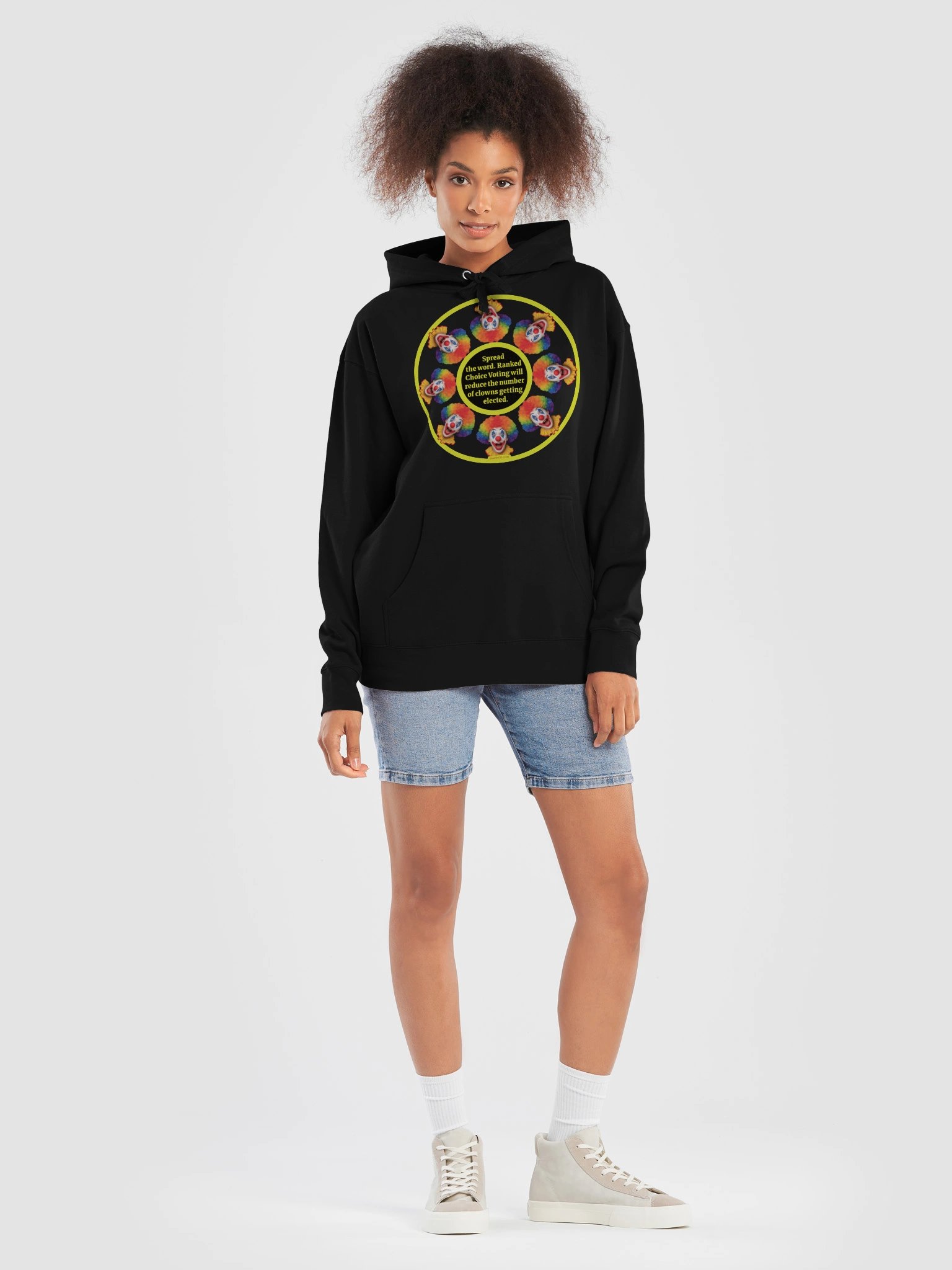 Unisex Premium Hoodie says: "Spread the word. Ranked Choice Voting will reduce the number of clowns getting elected." product image (79)