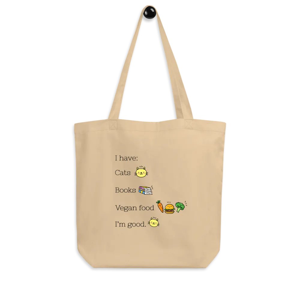 “Cats, Books, and Vegan Food” Organic Tote Bag product image (2)