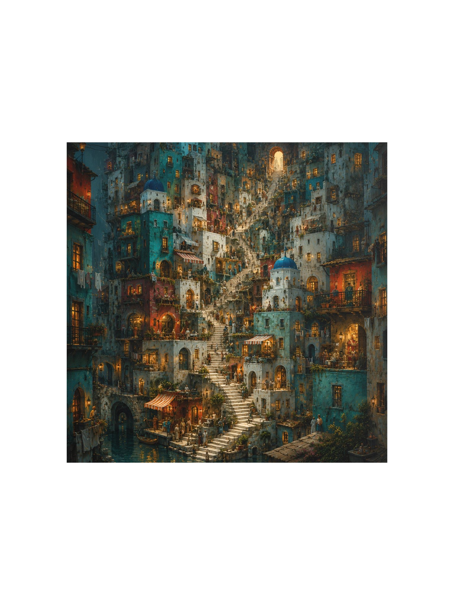 Mediterranean Stairway Village Poster | Colorful Coastal European Cityscape Wall Art product image (2)